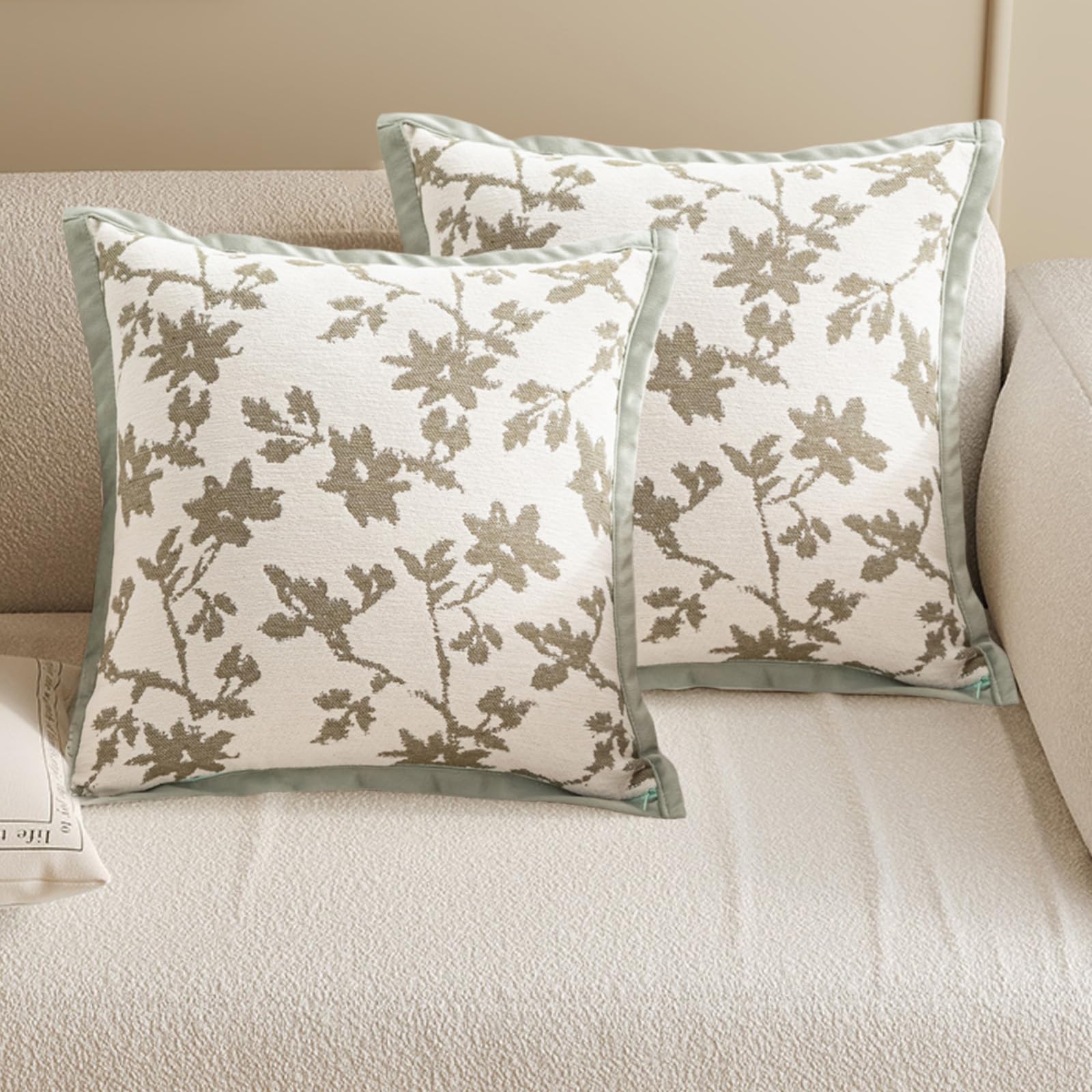 Traziewell Chenille Cushion Covers Green Set of 2 Cushion Cover 45x45 cm Decorative Throw Pillow Case 18x18 Inch Square Home Decor Pillowcases for Couch Sofa Living Room Bed 707 — image 1
