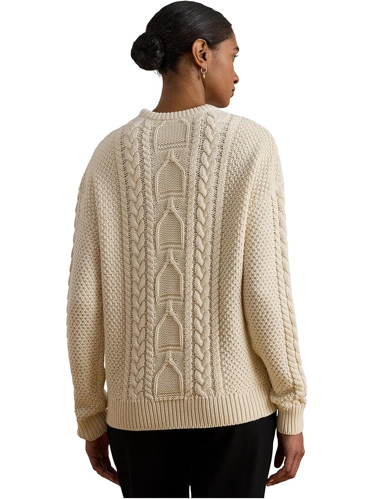 Bone Lauren Ralph Lauren Cable-Knit Cotton Crew Neck Sweater