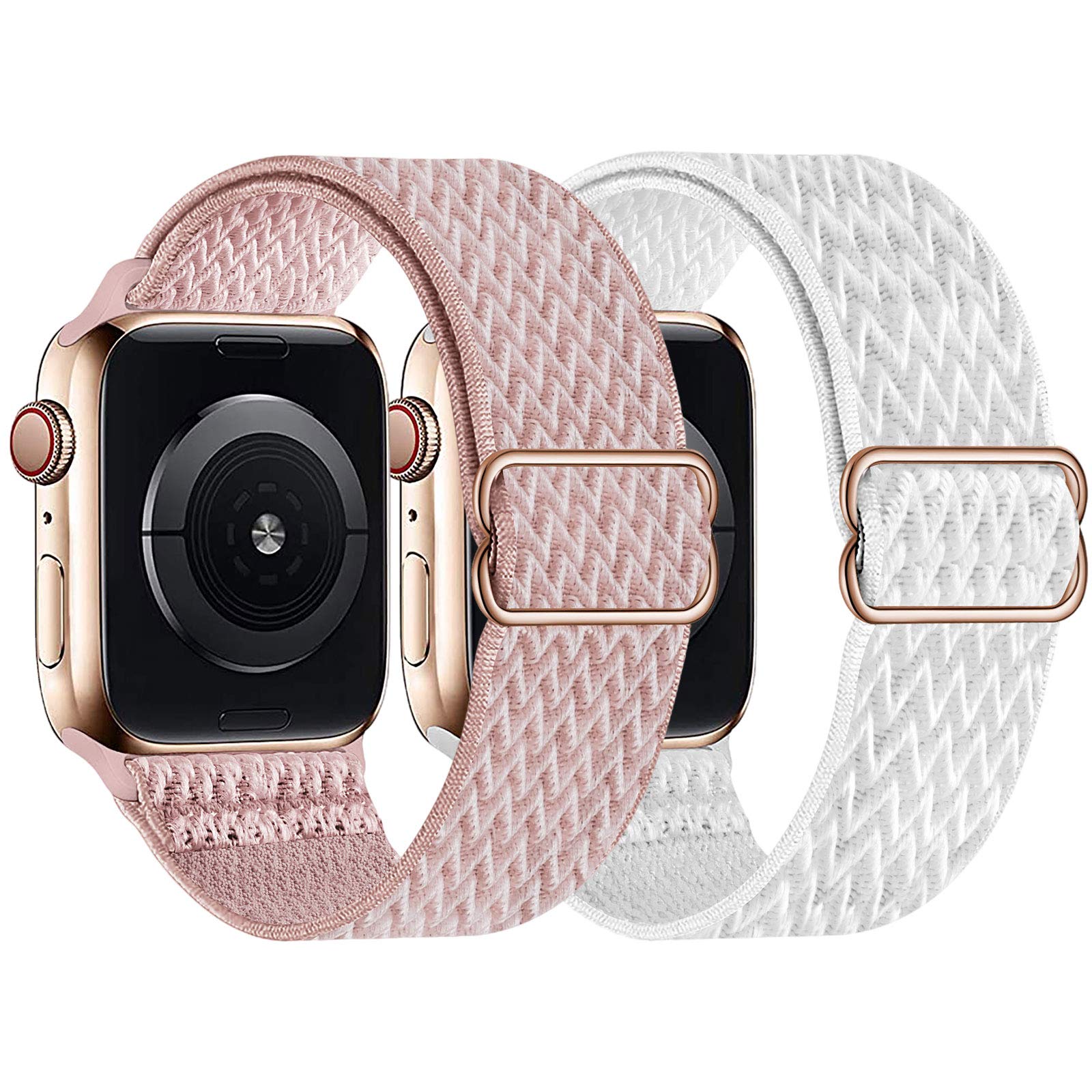 UHKZ 2 Pack Stretchy Solo Loop Compatible with Apple Watch Bands 38mm 40mm 42mm 44mm,Adjustable Braided Sport Elastic Nylon Wristband for iWatch Series 6/SE/5/4/3/2/1