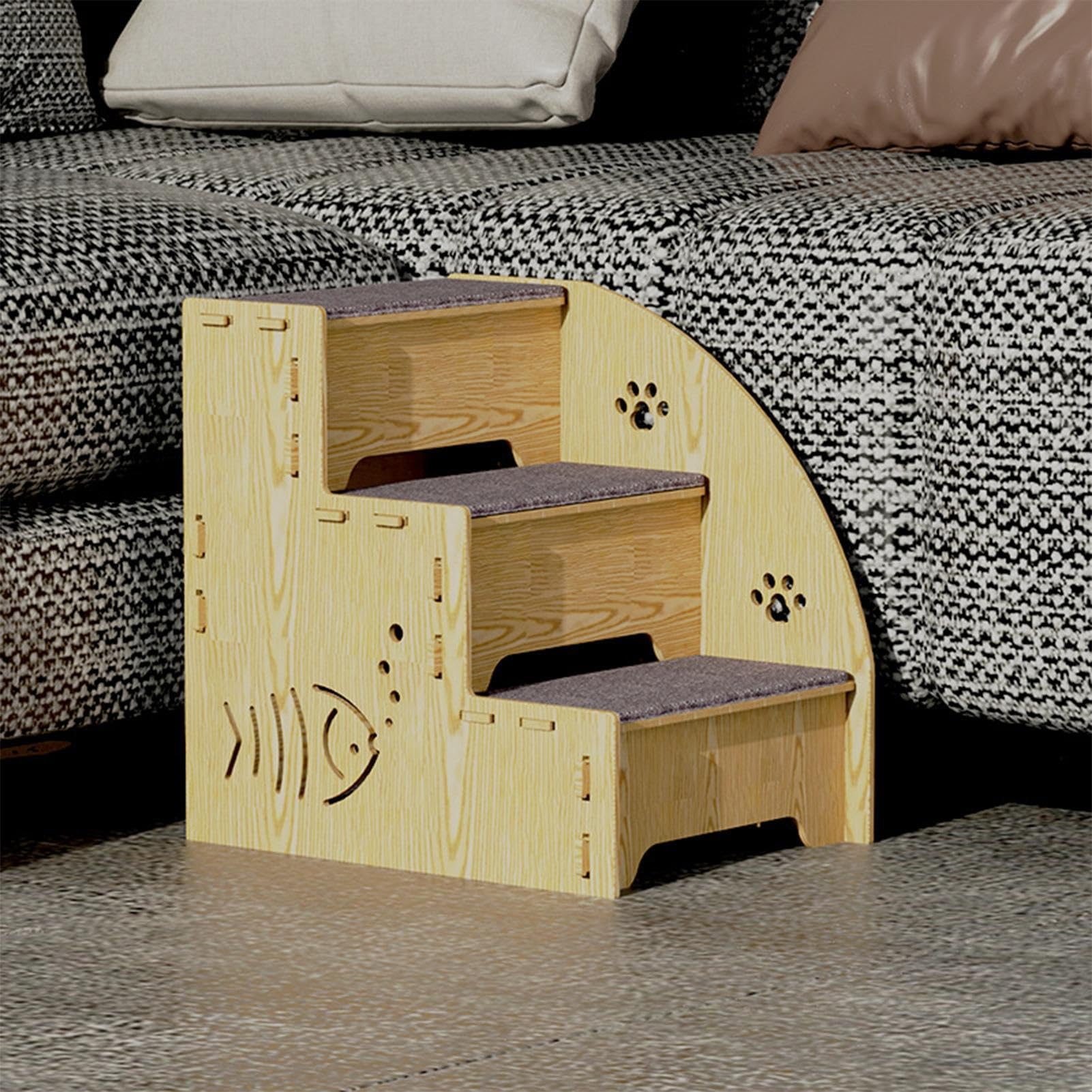 Taburete para mascotas, camas elevadas para perros y cachorros, escalones elevados de madera con 3 peldaños para mascotas, escalera para gatos, rampa interior