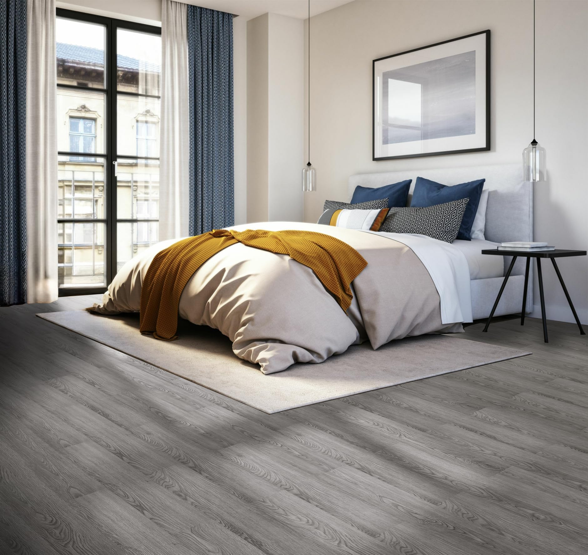 Mysflosy Suelo de vinilo autoadhesivo, suelo de PVC con aspecto de madera, impermeable, color roble gris, 15,24 cm x 91,44 cm, revestimiento de vinilo, 36 tablones, cobertura de 5 m²