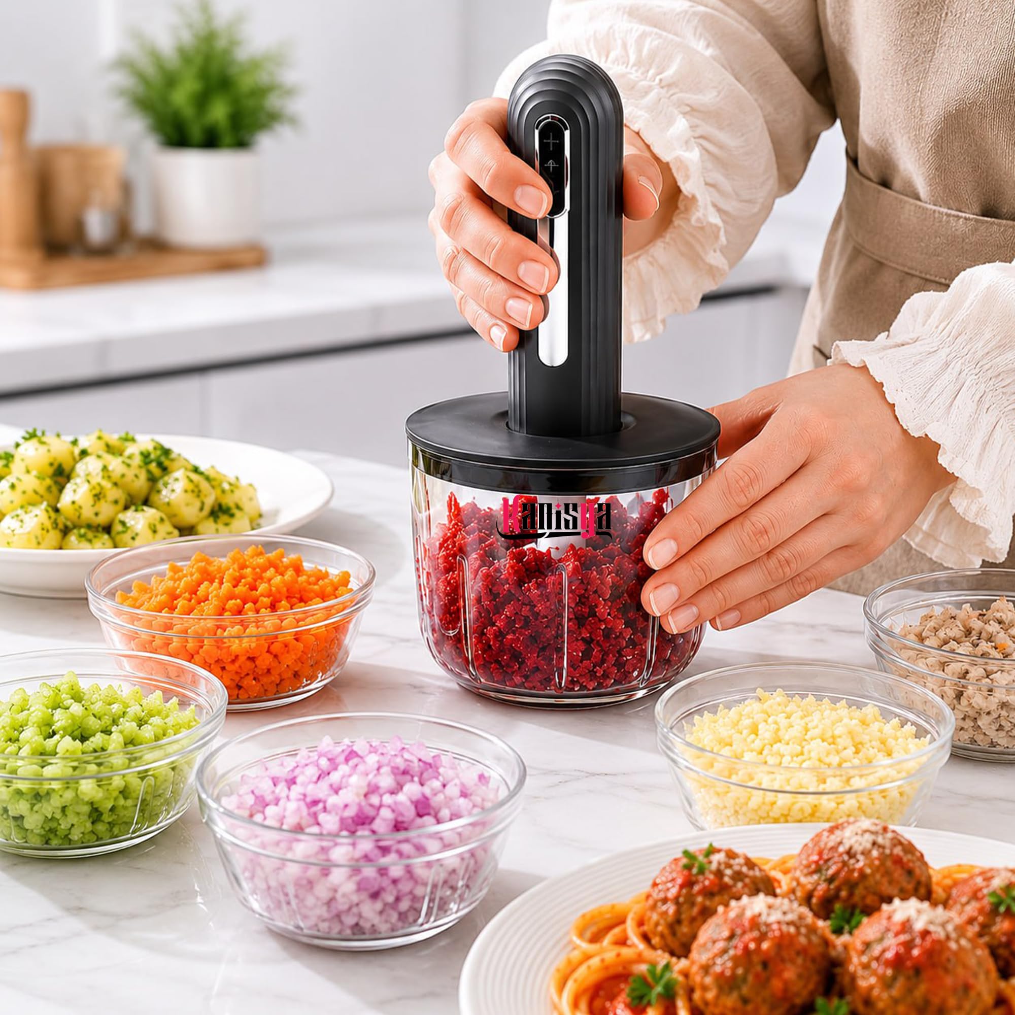 USB Rechargeable Electric Food Chopper with 4 Bowls (1×400ML + 3×200ML) | Mini Wireless Vegetable & Meat Chopper | Portable Garlic, Onion, Ginger Cutter | Stainless Steel Blades-image-25