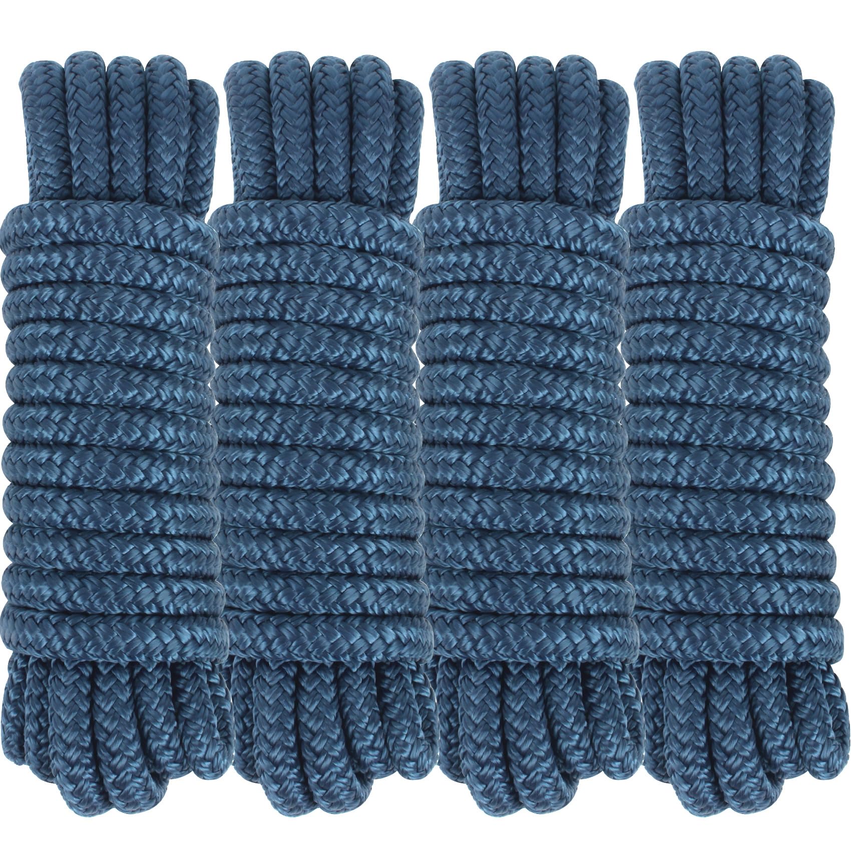 Dock Lines 20' x 1/2" Double Braided Marine Mooring Ropes 2 Pack, Boat Ropes for Docking with 12'' Eyelet Premium Dock Lines for Boats