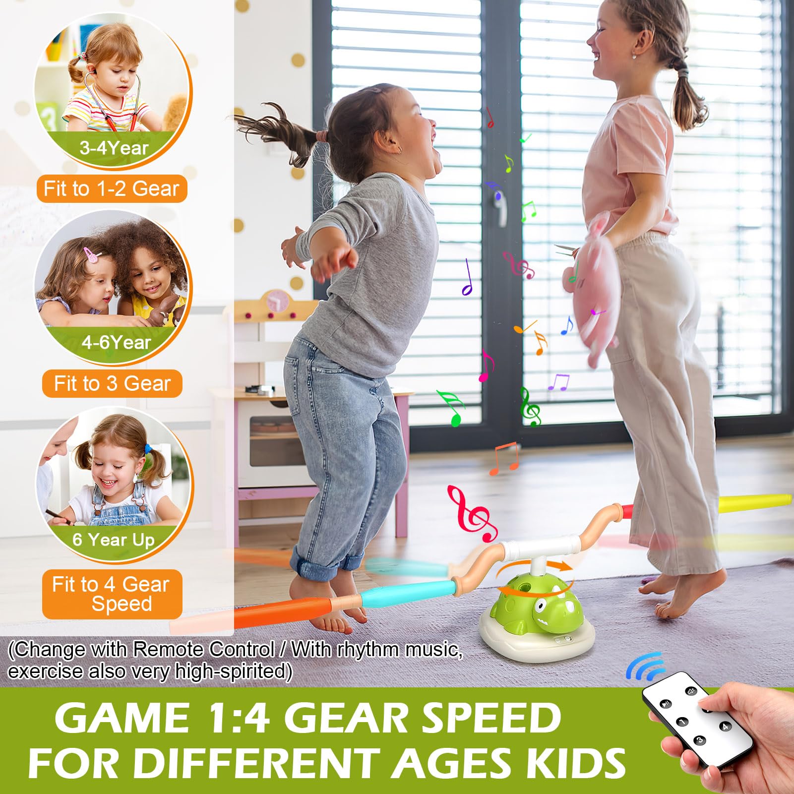 3 in 1 Outdoor Spielzeug für Kinder,Ringwurfspiel /Seilspringmaschine Kinder/Schaumraketen Launcher,Sport & Outdoor-Spielzeug mit Musik, 4 Geschwindigkeiten,Garten Spielzeug für 3 4 5 6 7 8 9 Jahre