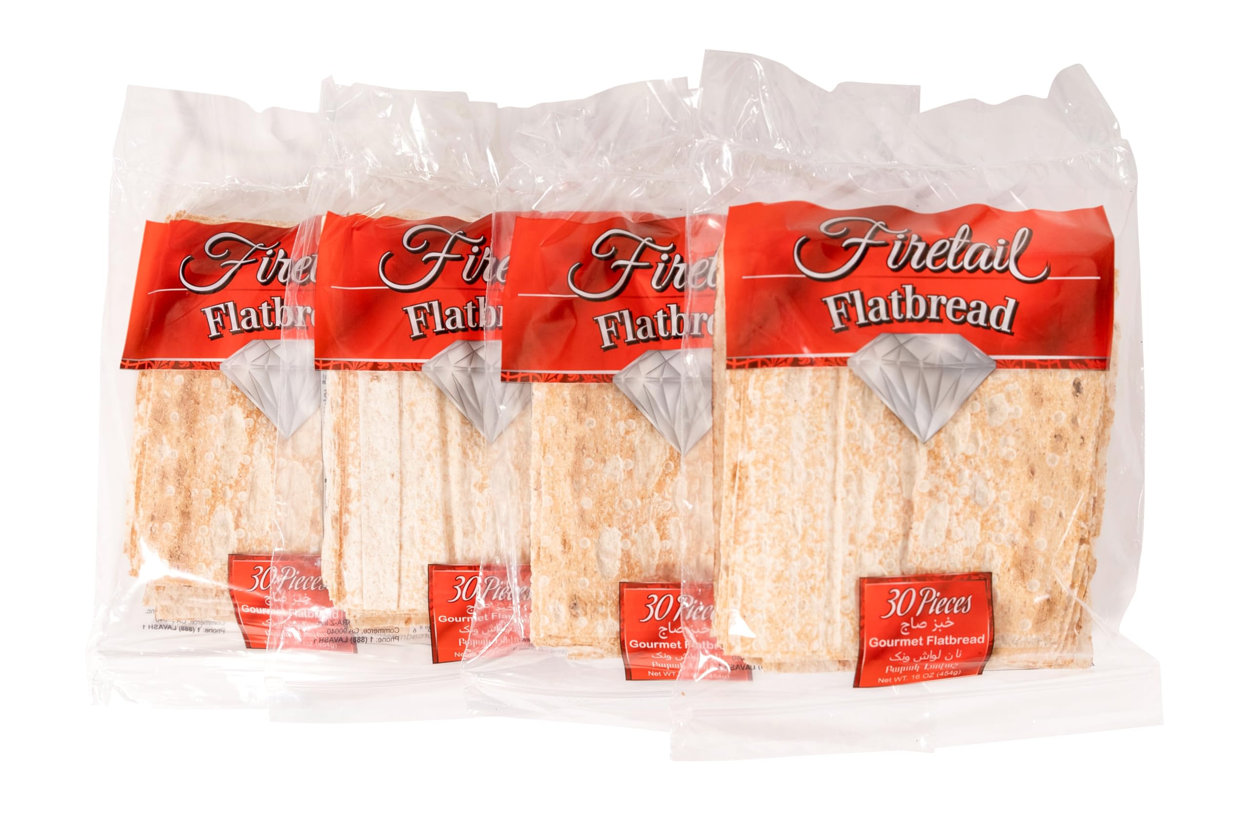 Firetail Flatbread 4-Pack, 5.5-Inch x 7-Inch Soft Middle Eastern Bread, 120 Flat Breads, by Breadmasters