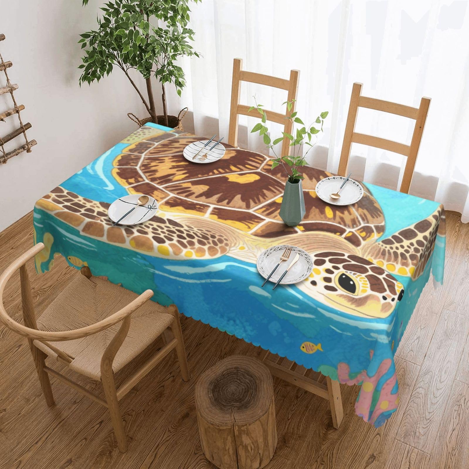 FekiLoot Rectangle Tablecloth 54 X 72 Inch, Classic Stain ‎Resistant Table Cloth Reusable Washable Table Cover Watercolor Wild Turtle Tabletop Decor for Kitchen Dining Party Indoor Outdoor Use
