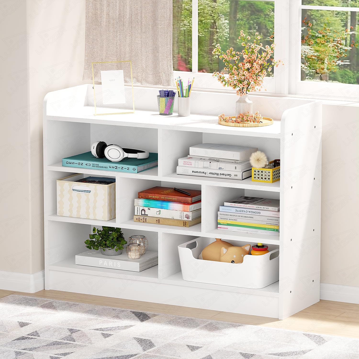 Lukzer Multipurpose 7-Section Storage Rack with 4 Shelves β Bookcase & Display Unit for Home & Workspaces (MR-008/White/70x28x93cm)