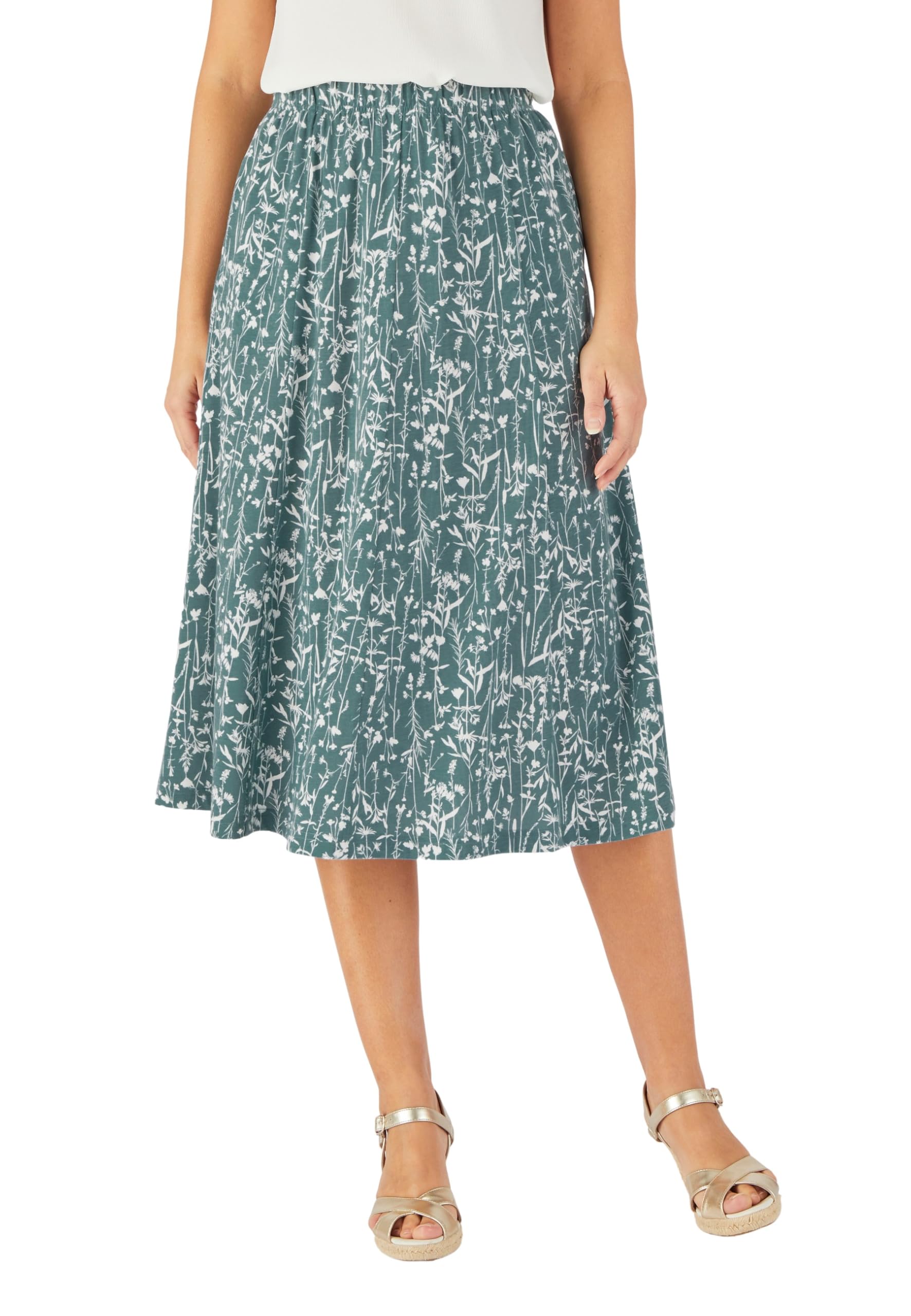 Damart - Jersey Skirt, Sage Floral, 10/12 Green