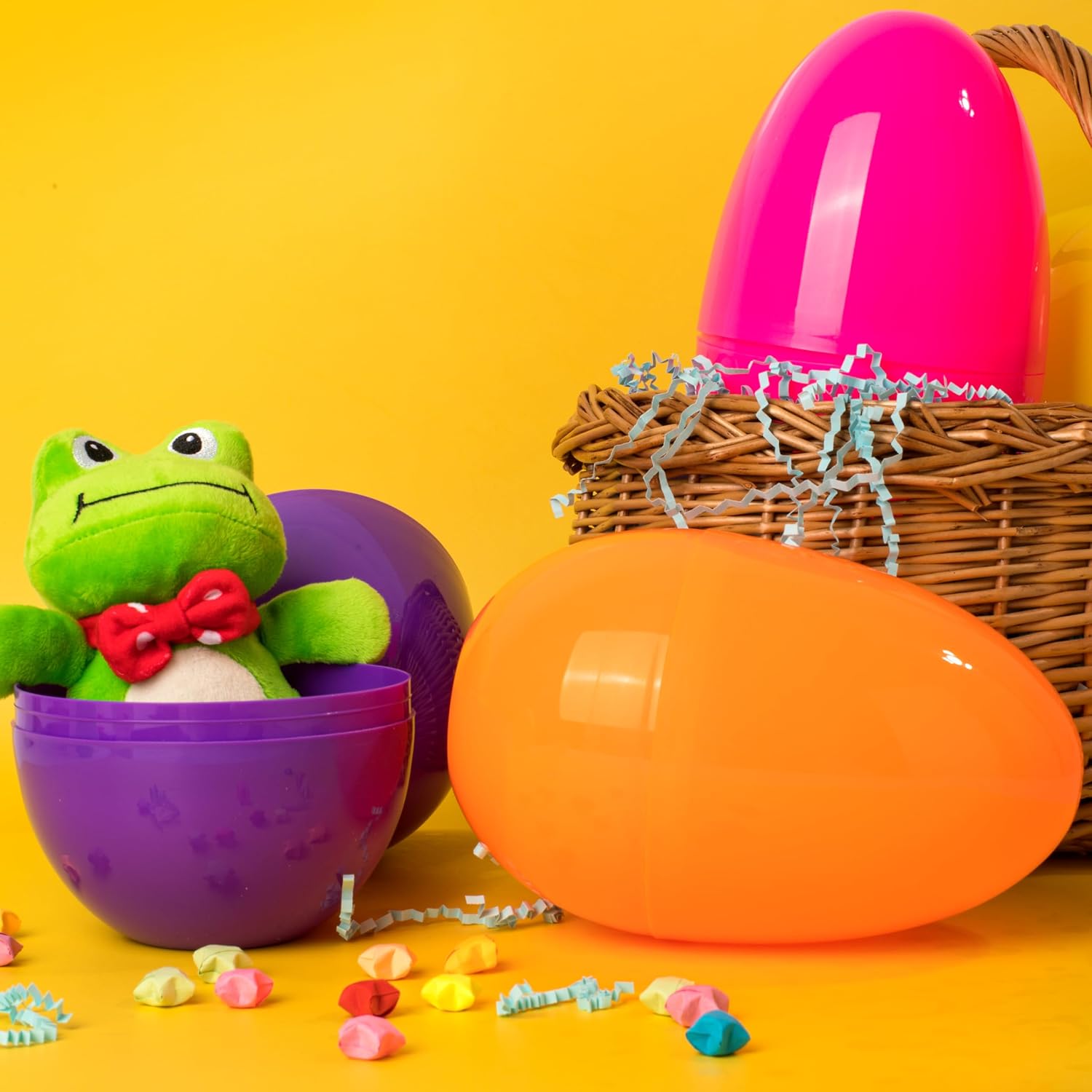 JOYIN 6 Pcs 7" Jumbo Plastic Easter Eggs, Bright Solid 6 Assorted Colors Empty Eggs for Filling Treats Easter Party Favor Hunt Basket Stuffers Fillers Classroom Prize Supplies Toy