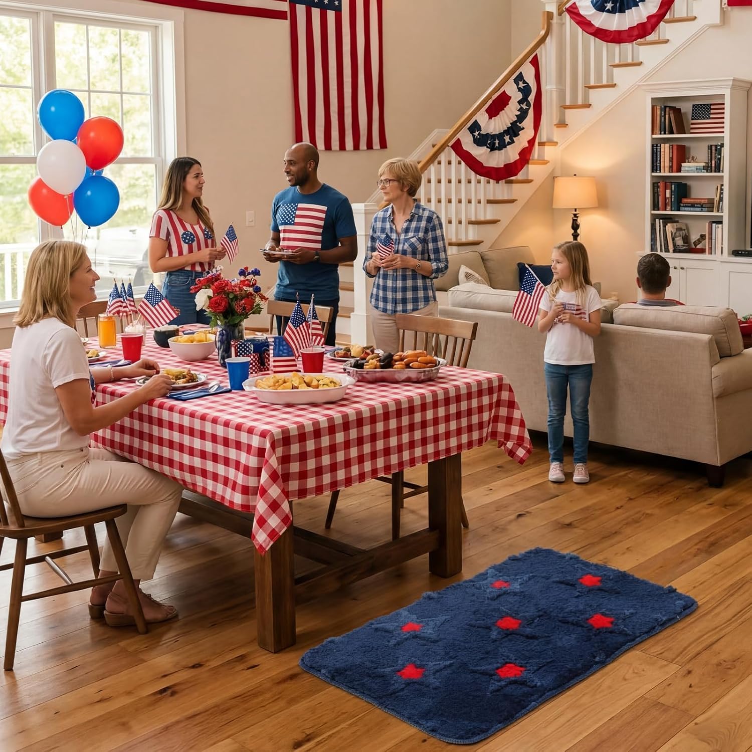 Drydiet 2 Pcs Independence Day Door Mat 3D Textured Independence Day Pattern Carpet Set Soft Fluffy 2 Sizes Non Slip Patriotic Bathroom Rugs Washable Mat for Bathroom Bedroom Home Decoration