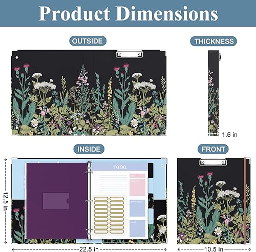 Miniatura 2 de Carpeta de 3 anillos, carpeta de anillos redondos de 1 pulgada con portapapeles, pestañas divisoras, fundas de PVC con cremallera y planificadores