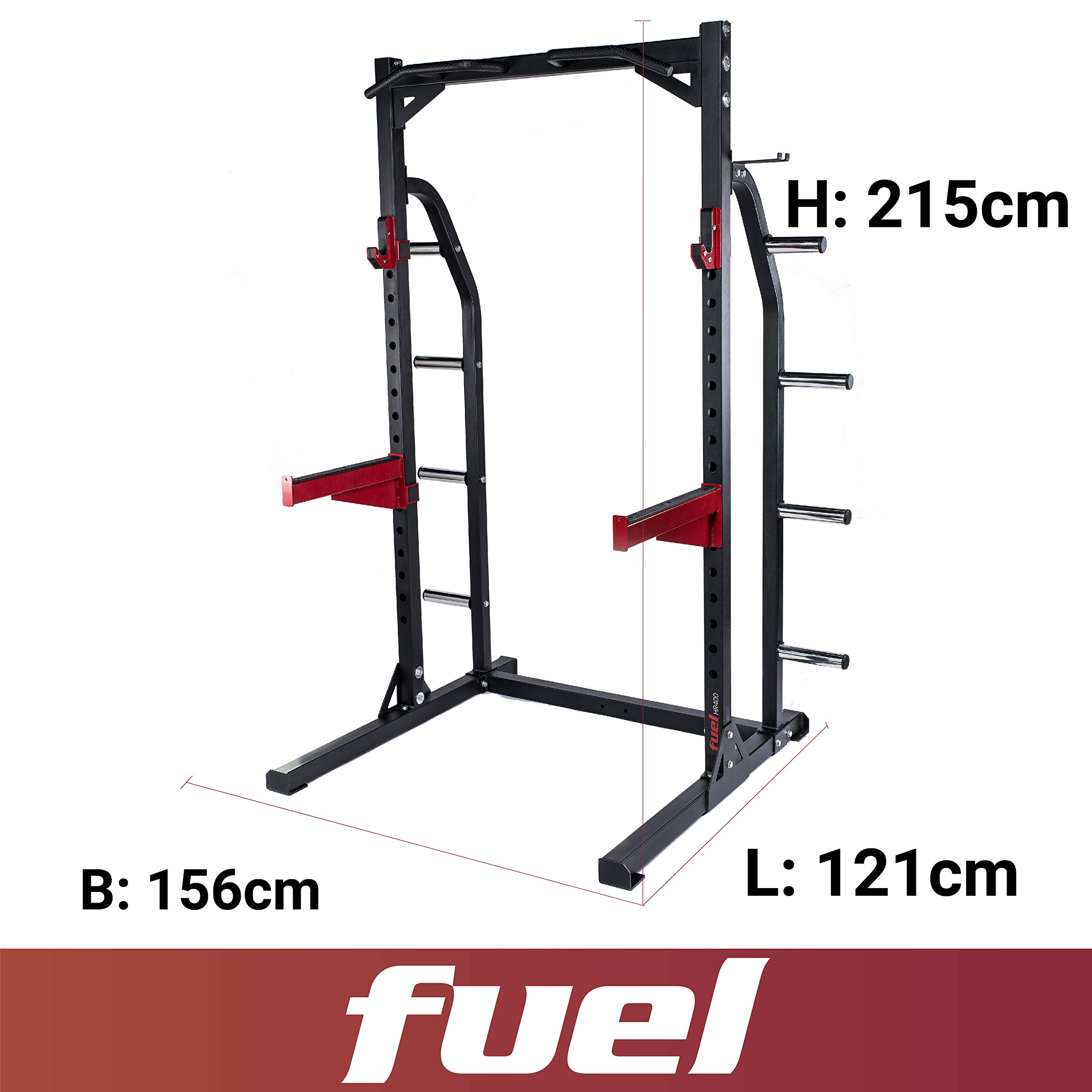 Half Cage HR400 Verstellbarer Kniebeugeständer mit Sicherheitsablagen und Hantelscheibenständer, Squat Rack, Kniebeugeständer mit Klimmzugstange, bis 272kg belastbar