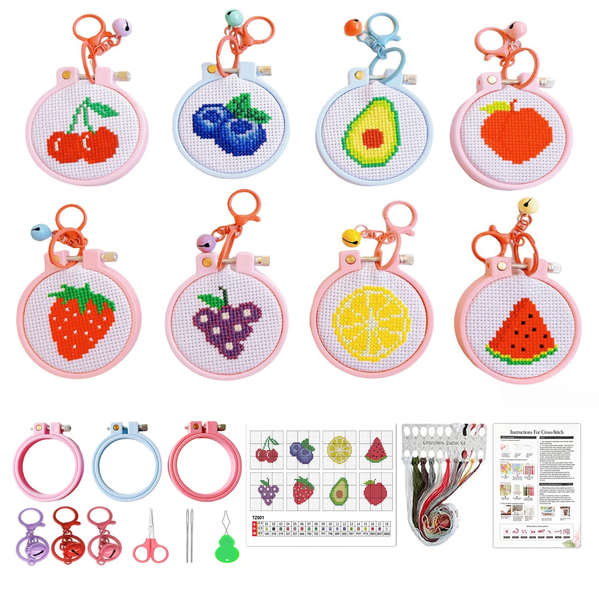 Jakener 8 Pack Cross Stitch Kits for Adults Beginners, Fruit Stamped Embroidery Kits for Adults, 11CT Counted Embroidery Needlepoint Kits Fun DIY Crafts with Frame