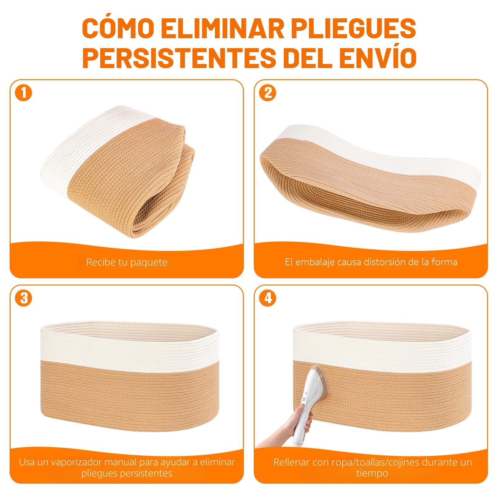 65L Cesto Ropa Sucia, Cesta de Almacenamiento tejida Cestas Organizadoras,Contenedores para la Colada,Cesta de lavandería,Organizador de algodón,Cesta de la Manta Cestos,Yute y blanco