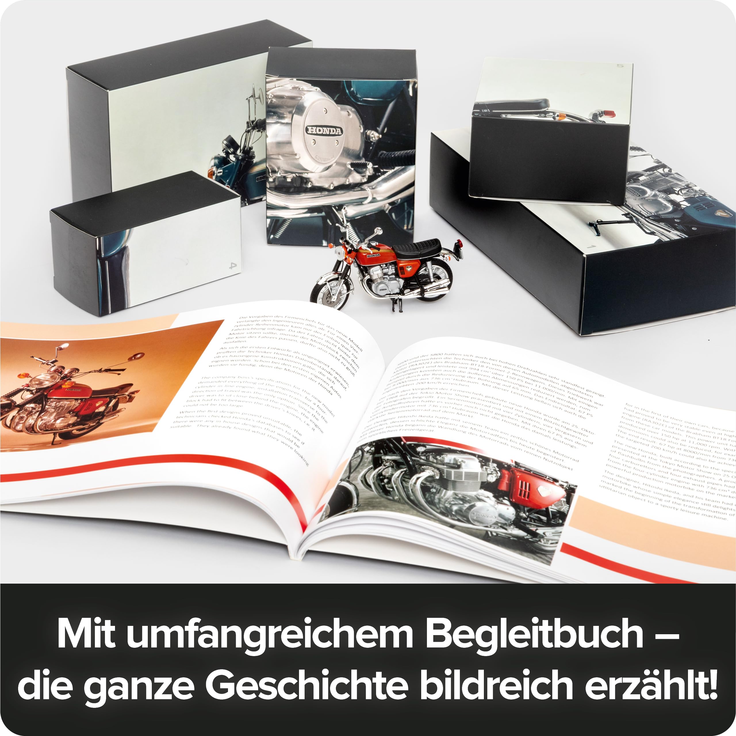 Franzis 67215 - Honda CB 750 Build Your Legend, Metall Modellbausatz im Maßstab 1:24, inkl. Soundmodul und 67-seitigem Begleitbuch