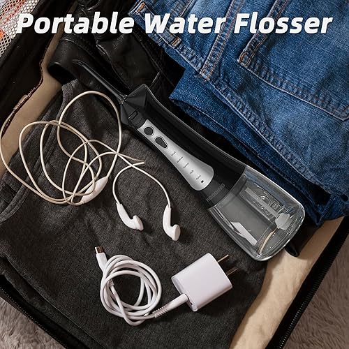 Miniatura 7 de Irrigador dental inalámbrico, portátil, limpiador de dientes inalámbrico, 10.1 fl oz, 5 modos, IPX7 impermeable con 4 puntas de hilo dental,