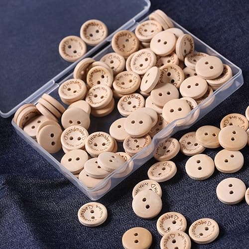 Miniatura 8 de 100 botones de madera de 34 pulgadas para manualidades, 2 agujeros, forma redonda, de madera, hechos a mano, con botones de amor, botones de madera