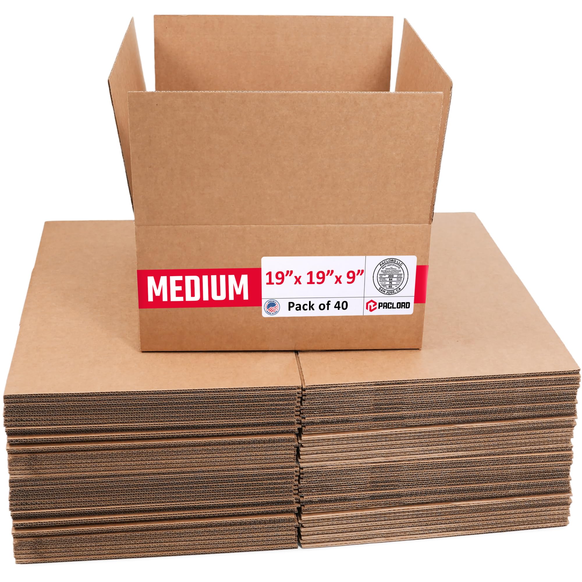Medium Cardboard Boxes 19"L x 19"W x 9"H (Pack of 40) - USA-Made Packing Boxes for Moving, Shipping, or Storage - USPS, UPS, FedEx Approved - Professional Packing Supplies for Moving | USA-Made Packing Boxes for Moving, Shipping, or Storage - USPS, UPS, FedEx Approved - Professional Packing Supplies