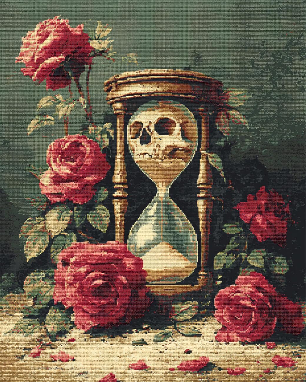 RKFLGEW 14CT Pre Printed Cross Stitch Kits Hourglass and Skull DIY Embroidery for Adults Beginner Needlework Kit with Patterns Needlepoint Art 40x50cm