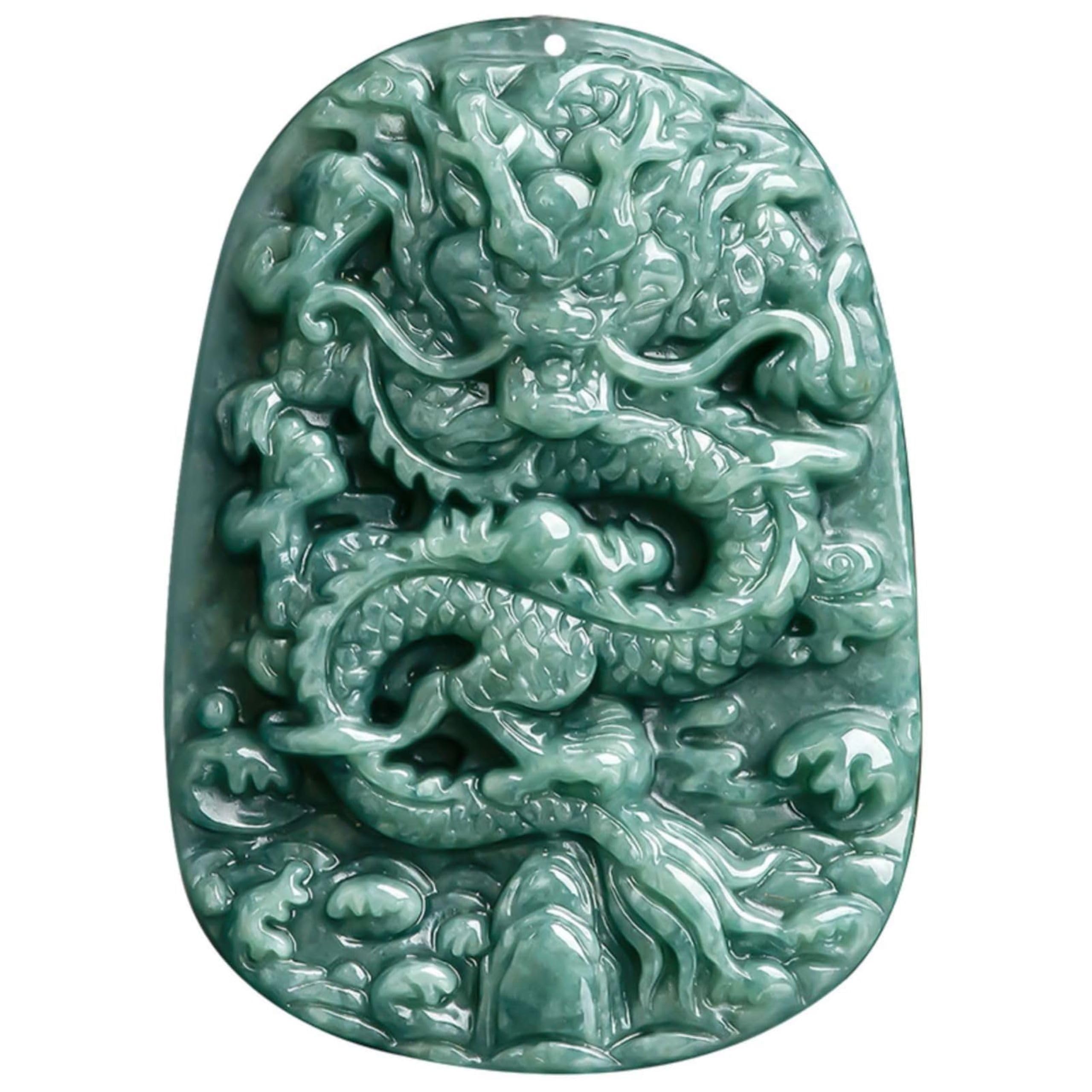 Collar con colgante de dragón de jade natural de grado A, sin tratar, certificado de jadeíta birmana, tallado a mano, de doble cara, delicado amuleto verde para hombres y mujeres, Una, Una