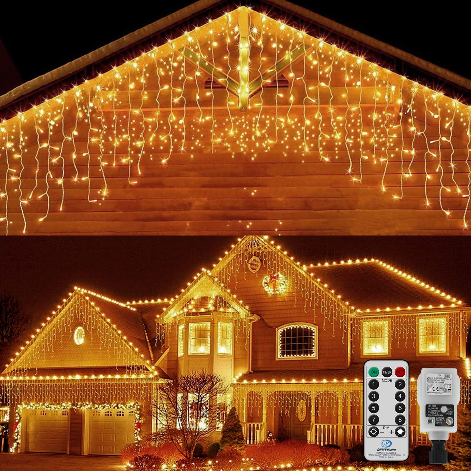 20M Icicle Lights Rideau de Noël extérieur Guirlandes lumineuses alimentées par le secteur Lumières de glace extérieures avec 108 gouttes pour décorations de Noël Gazebo d'intérieur, Blanc chaud