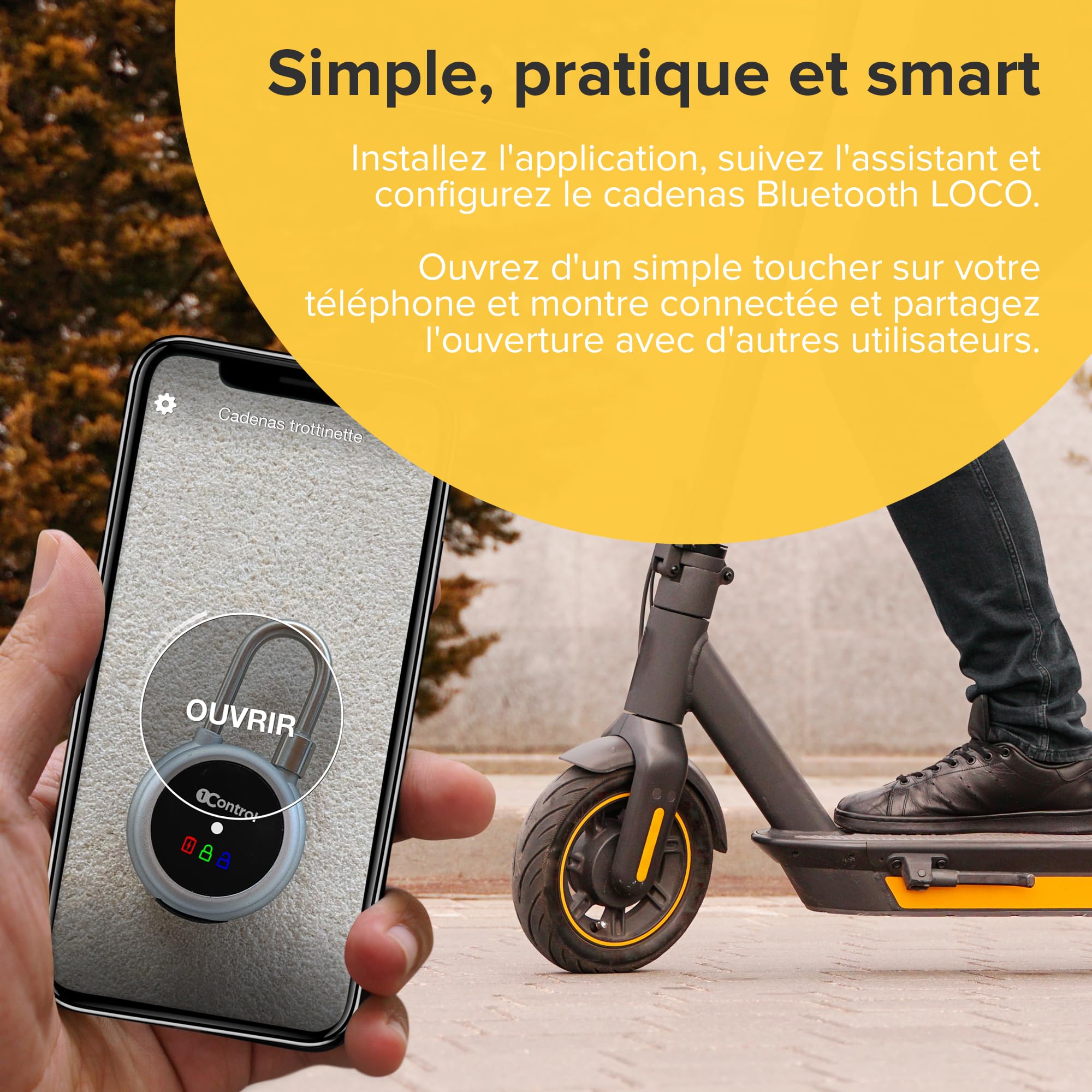 1Control LOCO, Cadenas Bluetooth Intelligent, Corps Renforcé en Aluminium, Batterie d'une durée de vie jusqu'à 180 jours, Résistant aux Intempéries, Certification IP67, Compatible avec iOS et Android