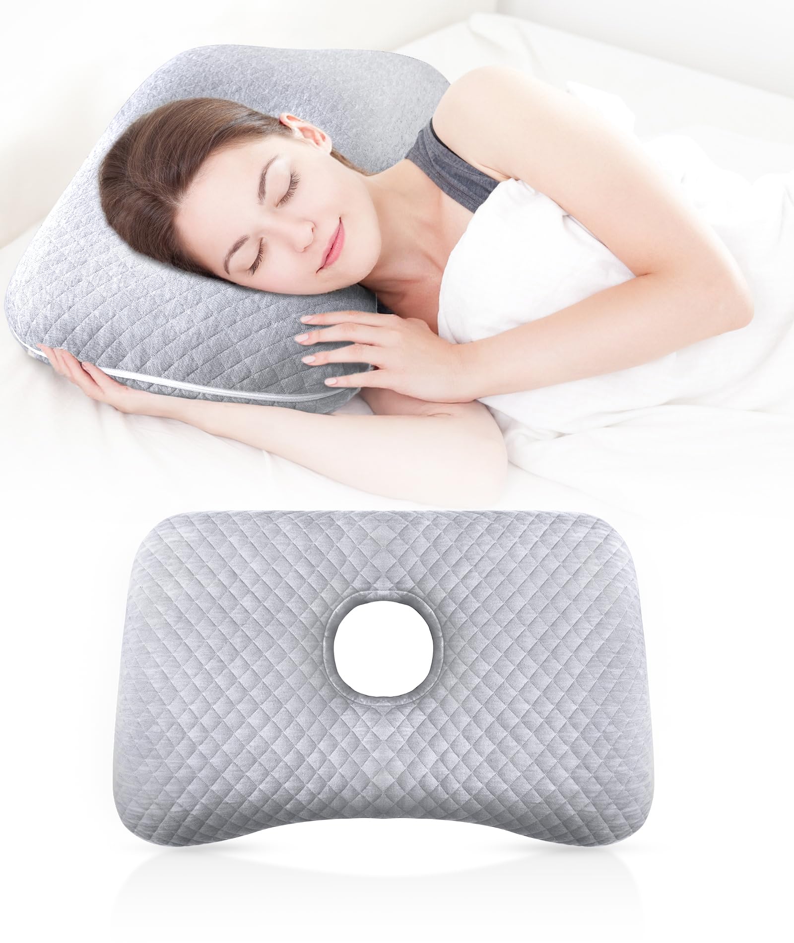 SMTYEOO Ear Piercing Pillow Ear Pillow - with Hole,Earring Guard Inflammation Pressure Sores Pain Relief, Polyester &Cotton Orthopedic Support for Side Sleeper
