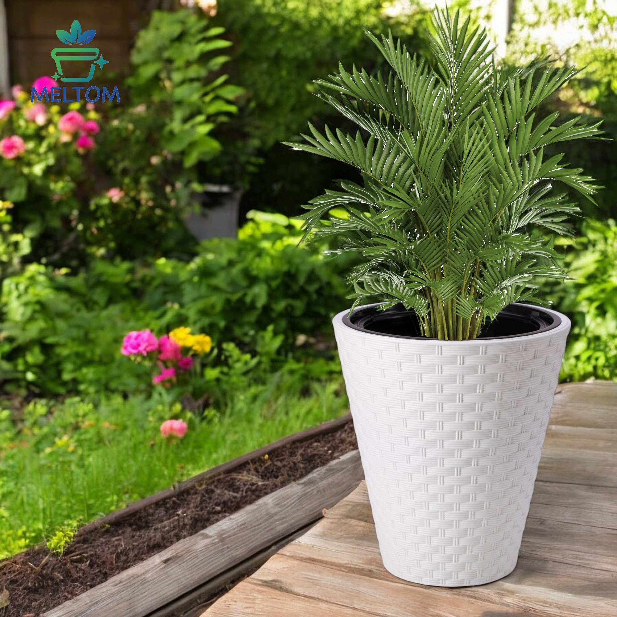 Fioriera Da Appendere Effetto Rattan Bianco 50 Cm - Con Riserva D'Acqua E Ganci, Resistente Ai Raggi UV, Capacità 12 Litri, Per Esterni - 2