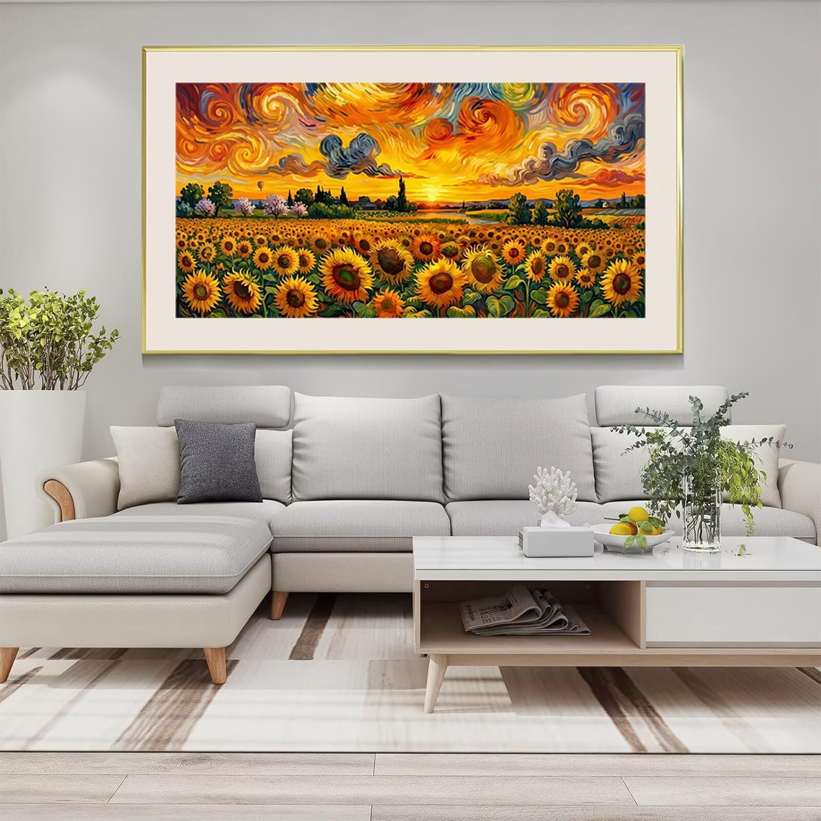 Diamond Painting Sonnenblume Diamond Painting Erwachsene Groß XXL Herrenhaus, 5D Full Runder Drill Diamanten Malen Nach Zahlen, DIY Set Kreativ Set für Erwachsene Home Decor Wanddeko 60x120cm, Cod-355