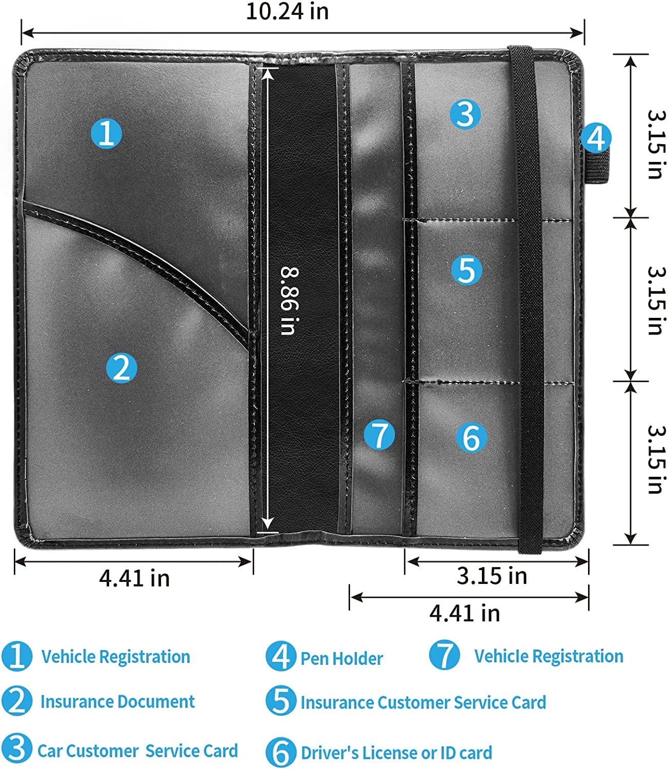 Mxfdegf Leather Car Document Holder - Glove Box Organizer For Registration & Insurance (Skull/Black)