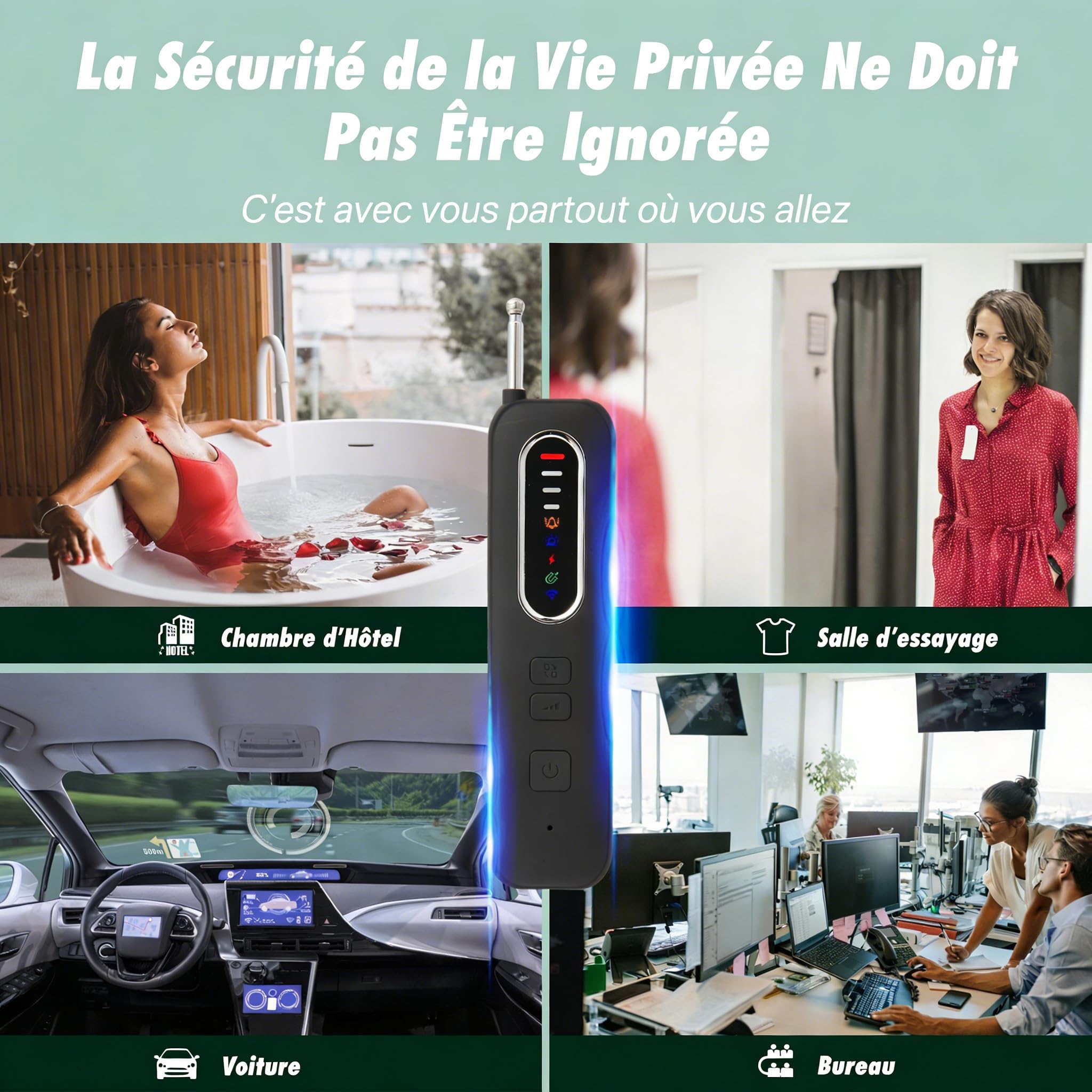 Détecteur de Caméra Cachée 6 en 1 Detecteur Micro Espion Anti-Espion Bug Détecteur GPS Tracker pour Bureau, Hôtel, Maison, Alarme de Sécurité