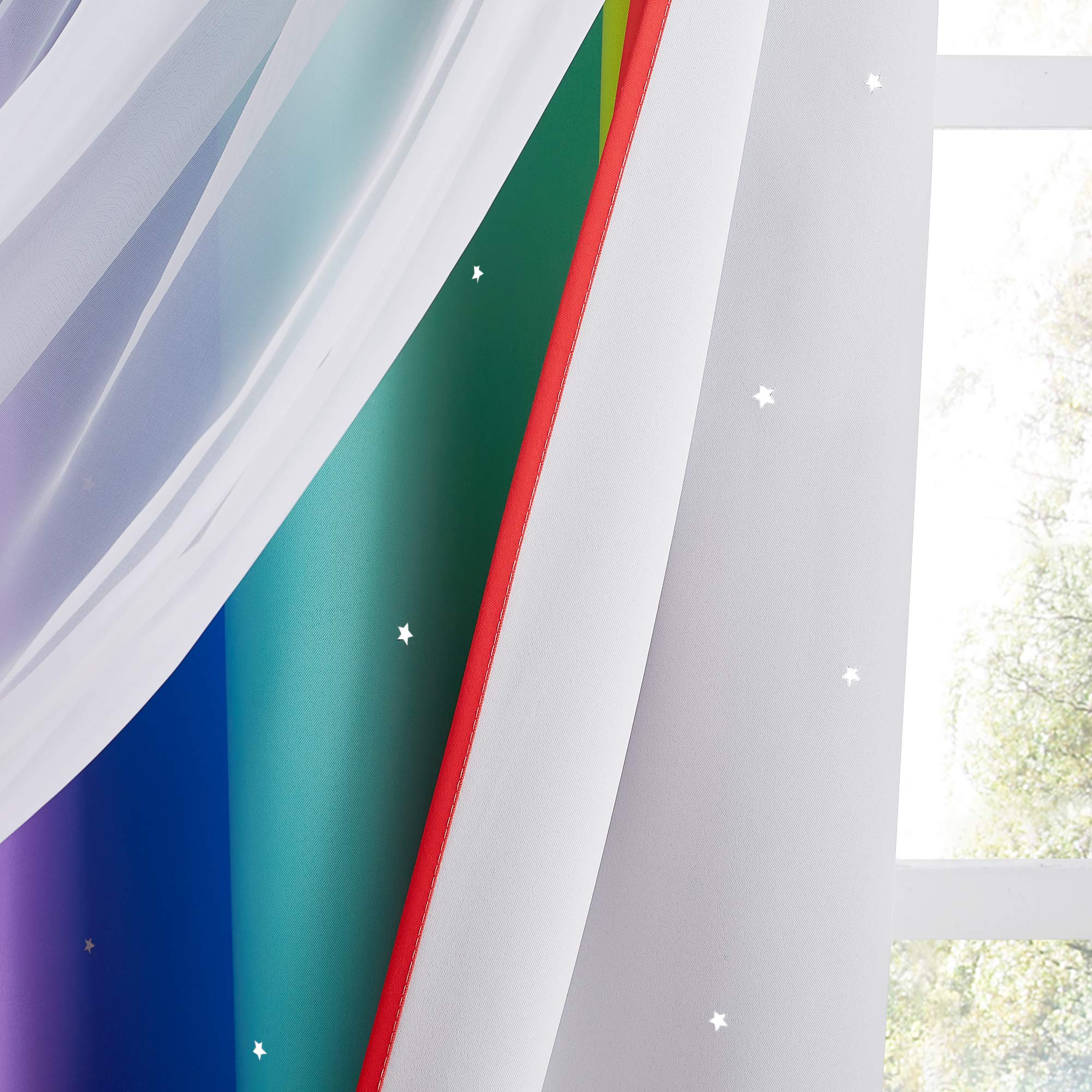 Amazon｜NICETOWN レインボースターカーテン 女の子の寝室用 2層