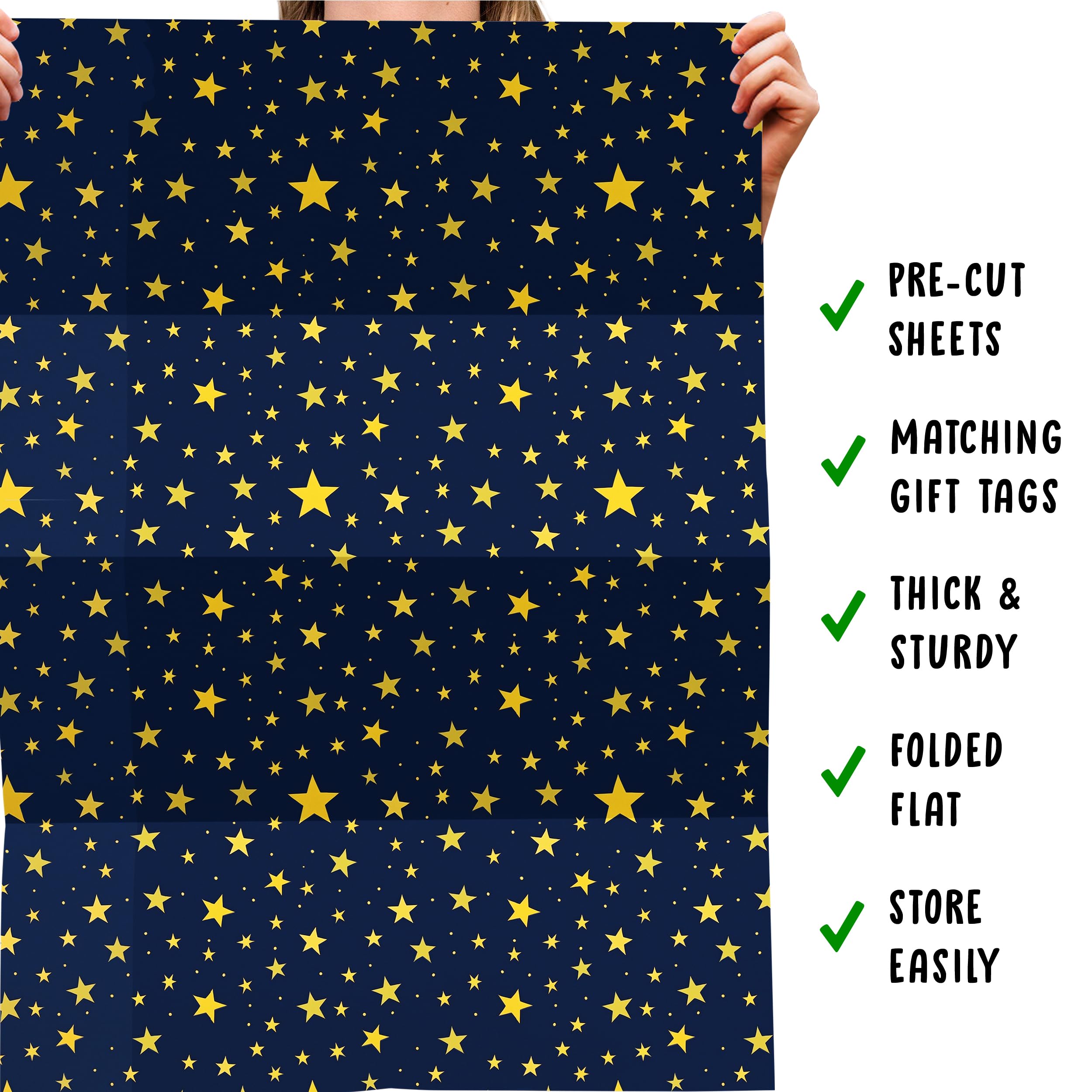 Carta Regalo Marmo Blu Navy | 6 Fogli 70x50 Cm | Con Adesivi | Riciclabile - Foto 2