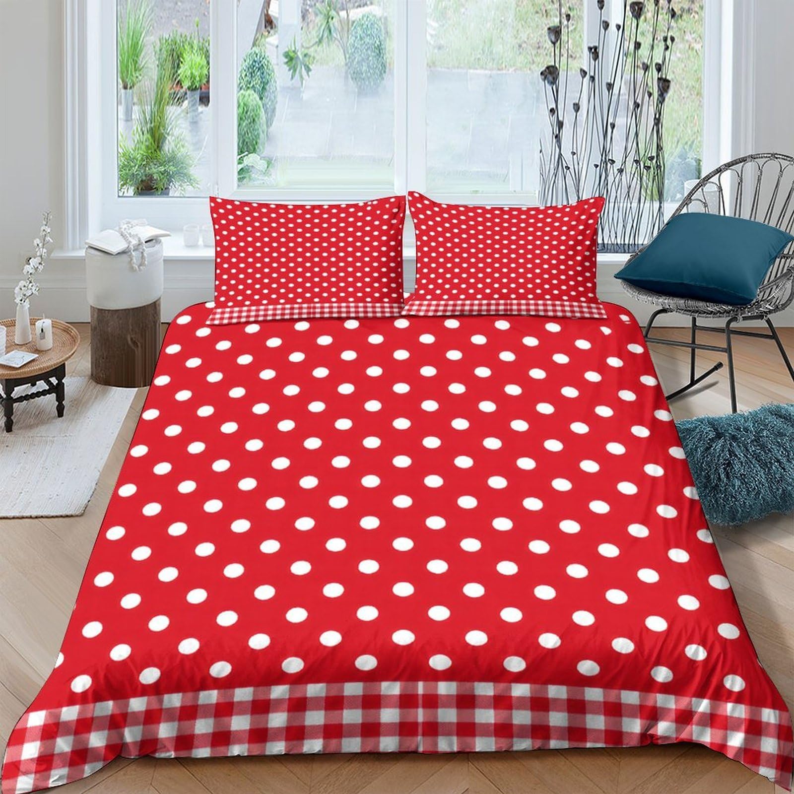 Ctjqhvkz Style-7 3D Printed Red Polka Dot Fitted Sheet Microfiber Soft Breathable Gingham Mattress Cover For Bedroom Guest Room Home Decor Single（135X200cm）