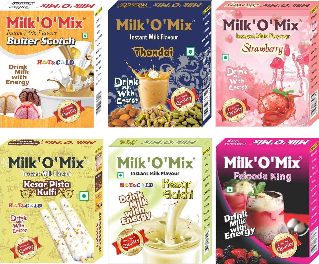 Milk'O'Mix Butter Scotch/Thandai/Strawberry/Kesar Pista Kulfi/Kesar Elaictant - 150g Each (Pack of 6)-image-34
