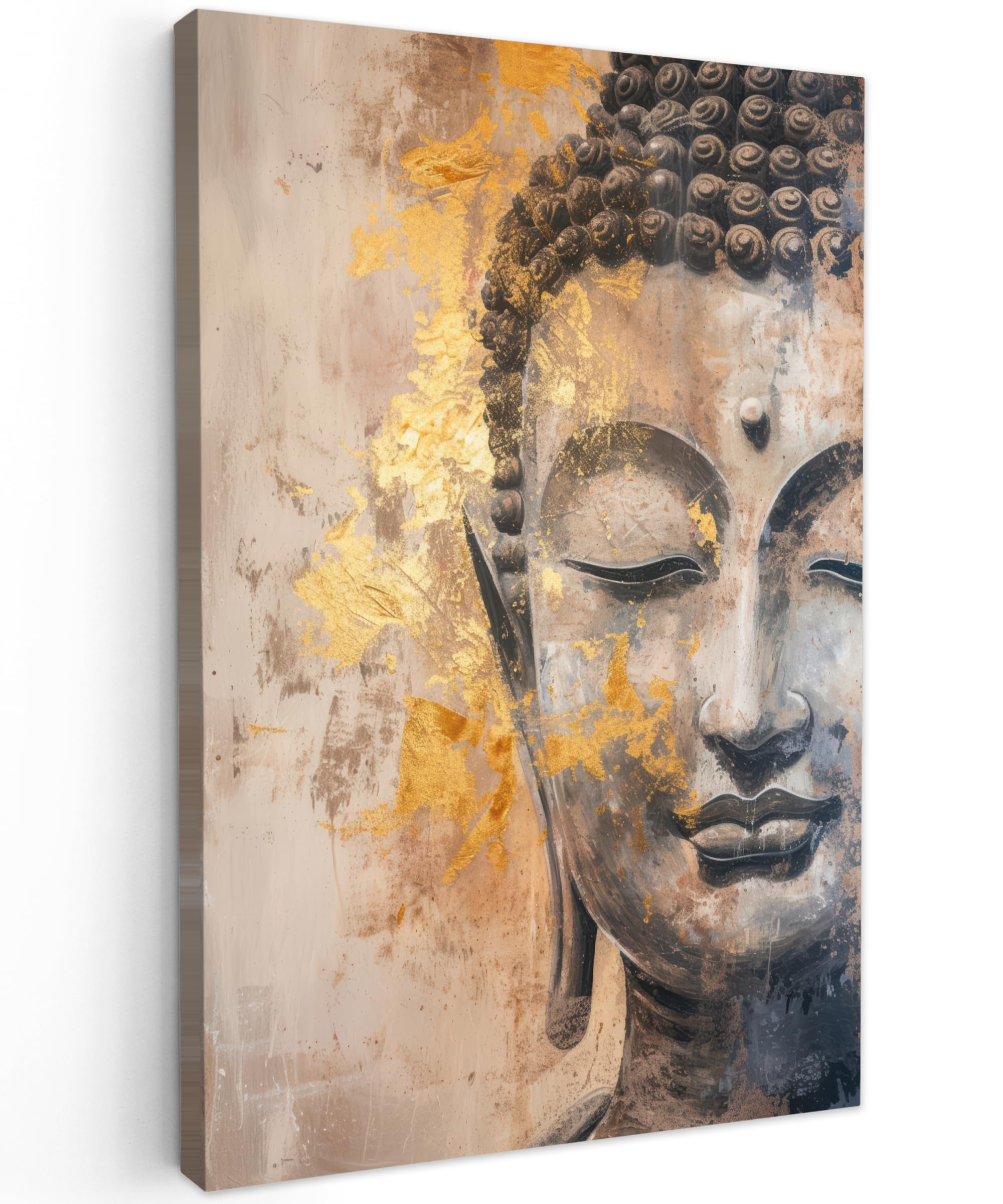 MuchoWow© Leinwandbild 40x60 cm Dekoration Wohnzimmer Bilder Pictures Wall Decoration Living Room Wohnungs Deko Moderne Bild Buddha - Zen - Gold - Luxus - Spirituell