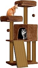 Rosebell Multi-Level Cat Tree Tower with Perch, Condo, Ramp & Scratching Posts – Indoor Cat Furniture with Hanging Toys - Brown