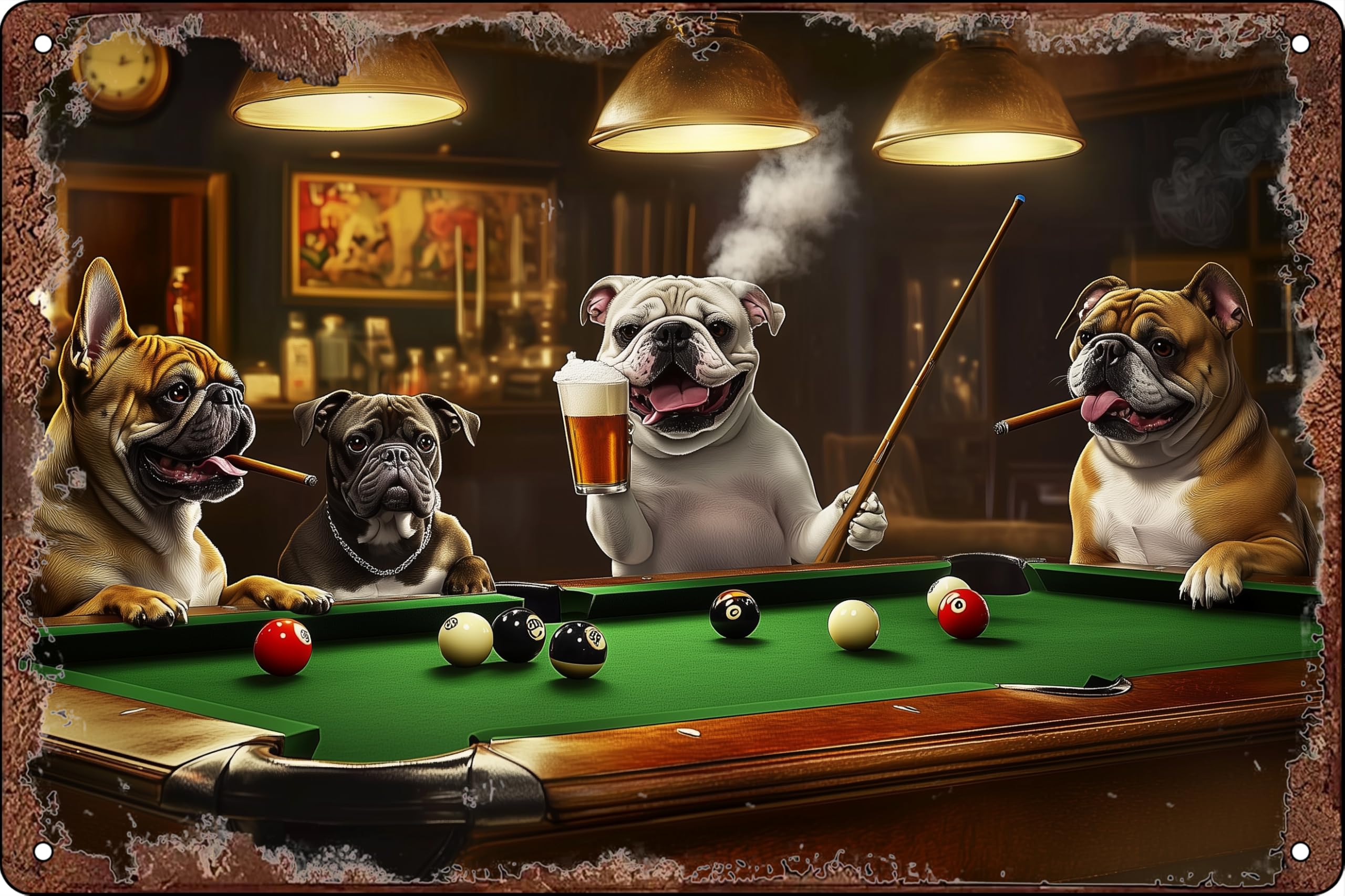 Yivxa Tin-1438 Nostalgia Dog Vintage Metal Tin Signs Dog Playing Billiards Sign Retro Wall Decor For Home Billiard Hall Bar Farmhouse Coffee Pub Shop Garage Indoor Outdoor 12X8 Inch