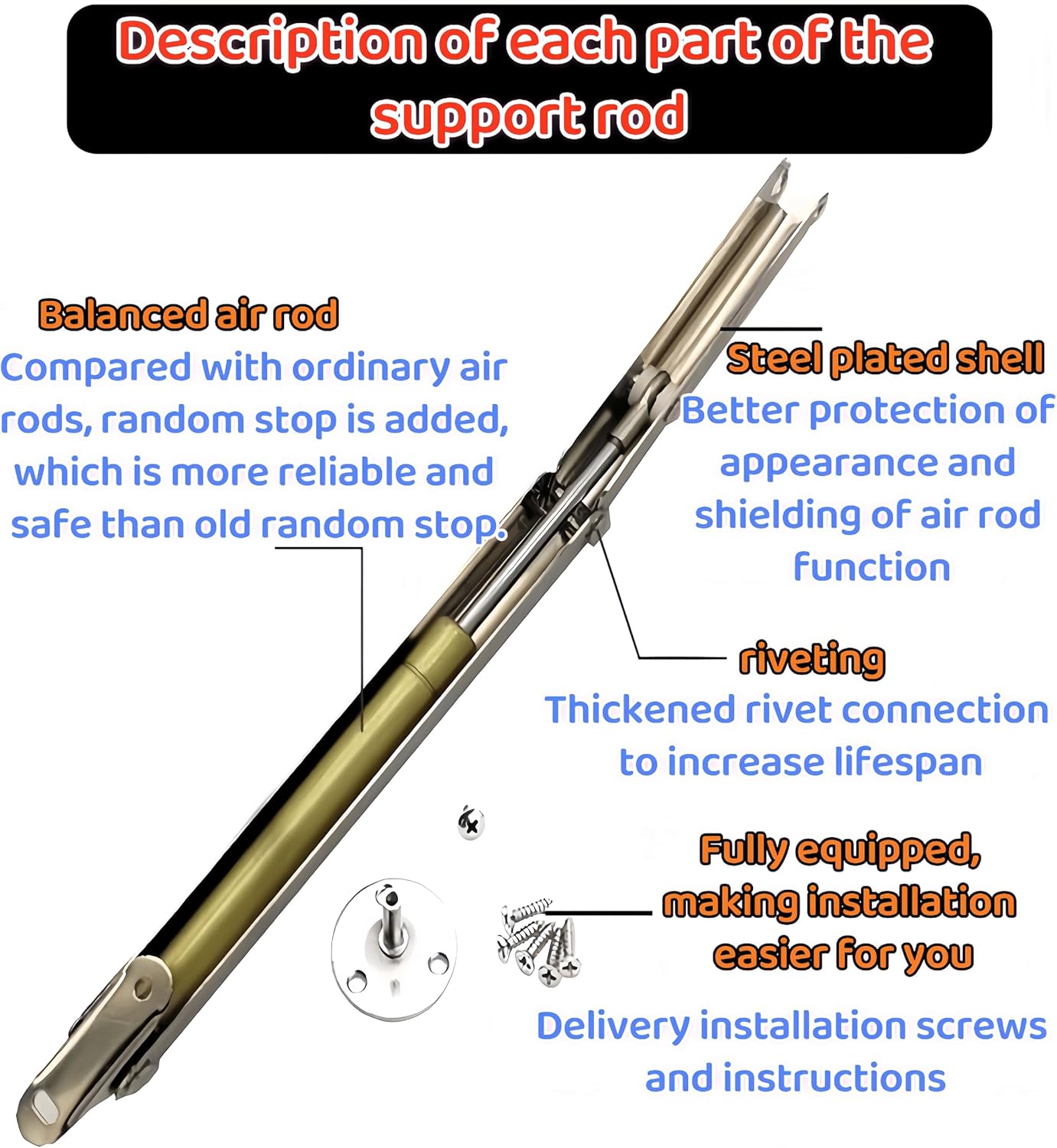 【Duisanji】2 Pack | 200N-60lbs Gas Strut Spring Hinges for Heavy Lids to Keep Stay Hydraulic Hinges for Toy Box Chest,Toolbox and Basement Floor Door Slow Lowering Pneumatic Heavy Lid Lifter Gas Struts