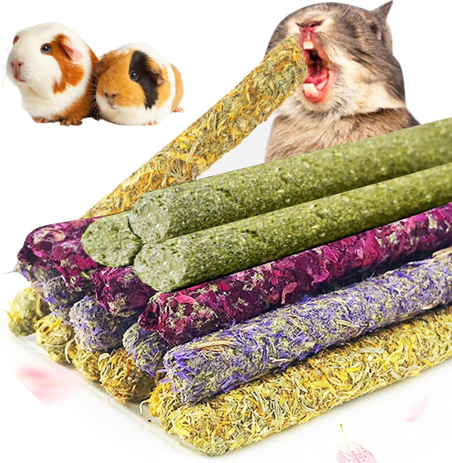 45Pcs Guinea Pig Rabbit Food Treats Toys Timothy Hay Sticks Natural Flowers Flavored Molar