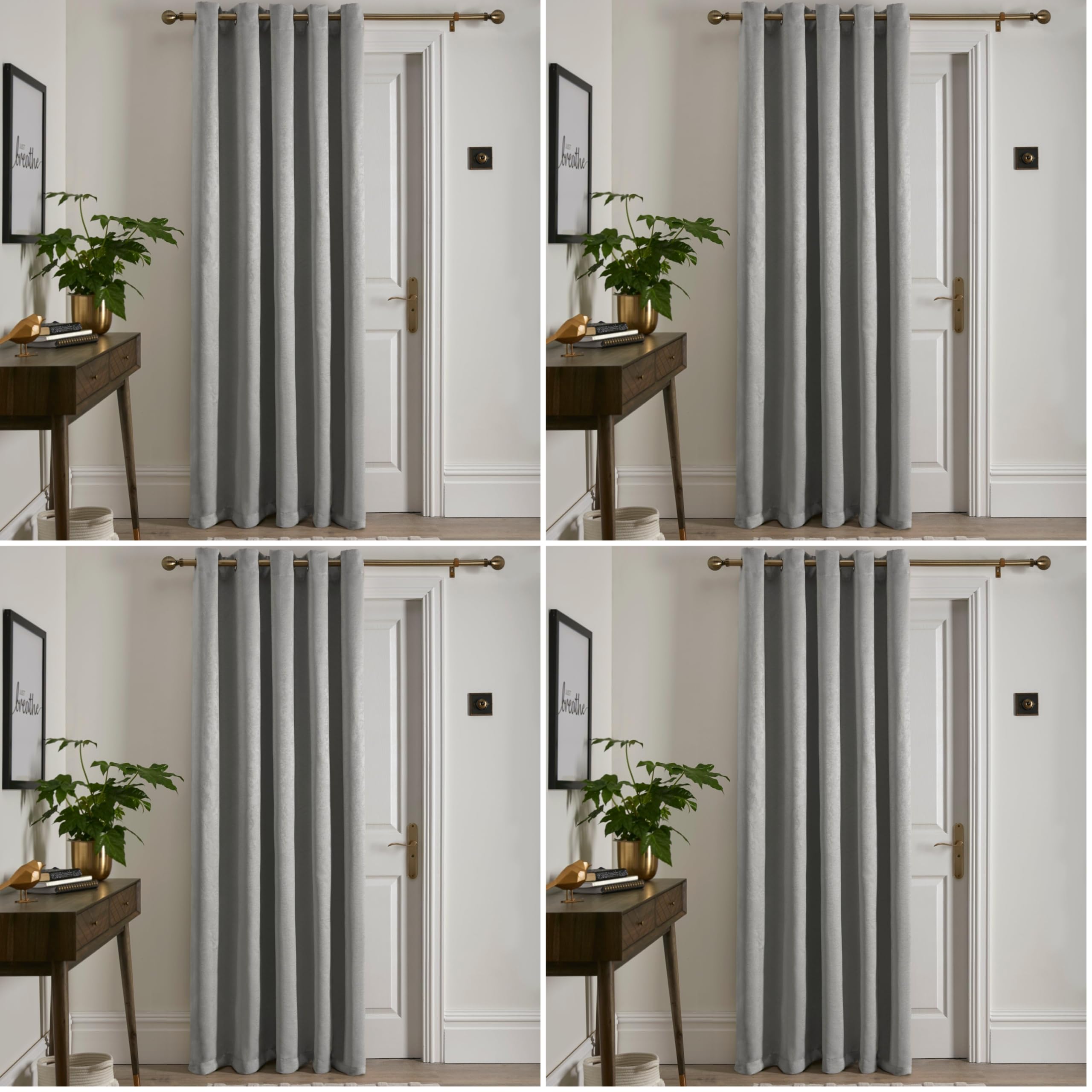 Rideau à œillets argenté Fusion Strata 168x214 cm pour la chambre et le salon - Lot de 4