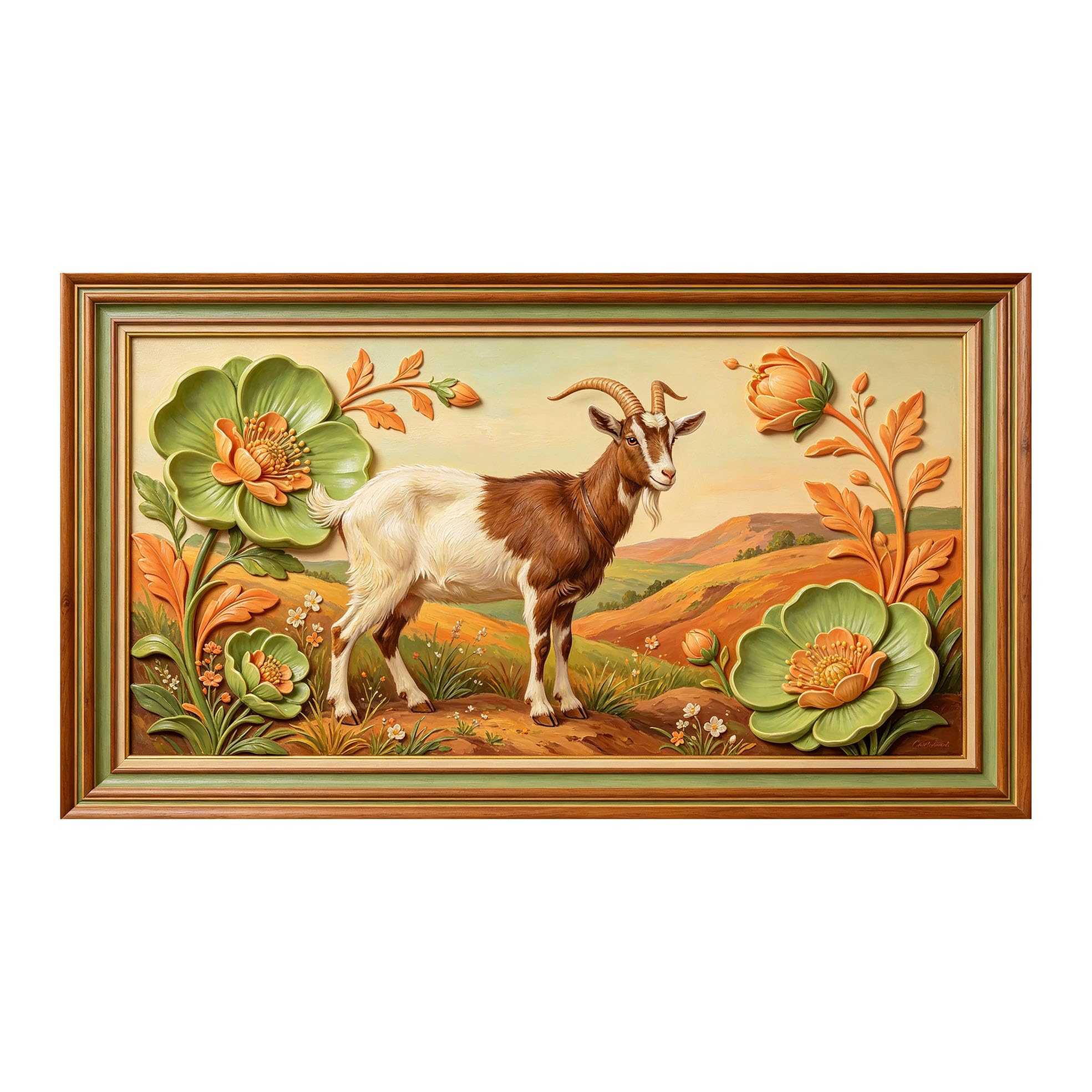 Yzpallescene 3D 3D Framed Wall Art 50cm×90cm Pastoral Goat Landscape Oil Painting Large Size SelfAdhesive Removable Wall Decor Prints Artwork for Living Room Bedroom Office