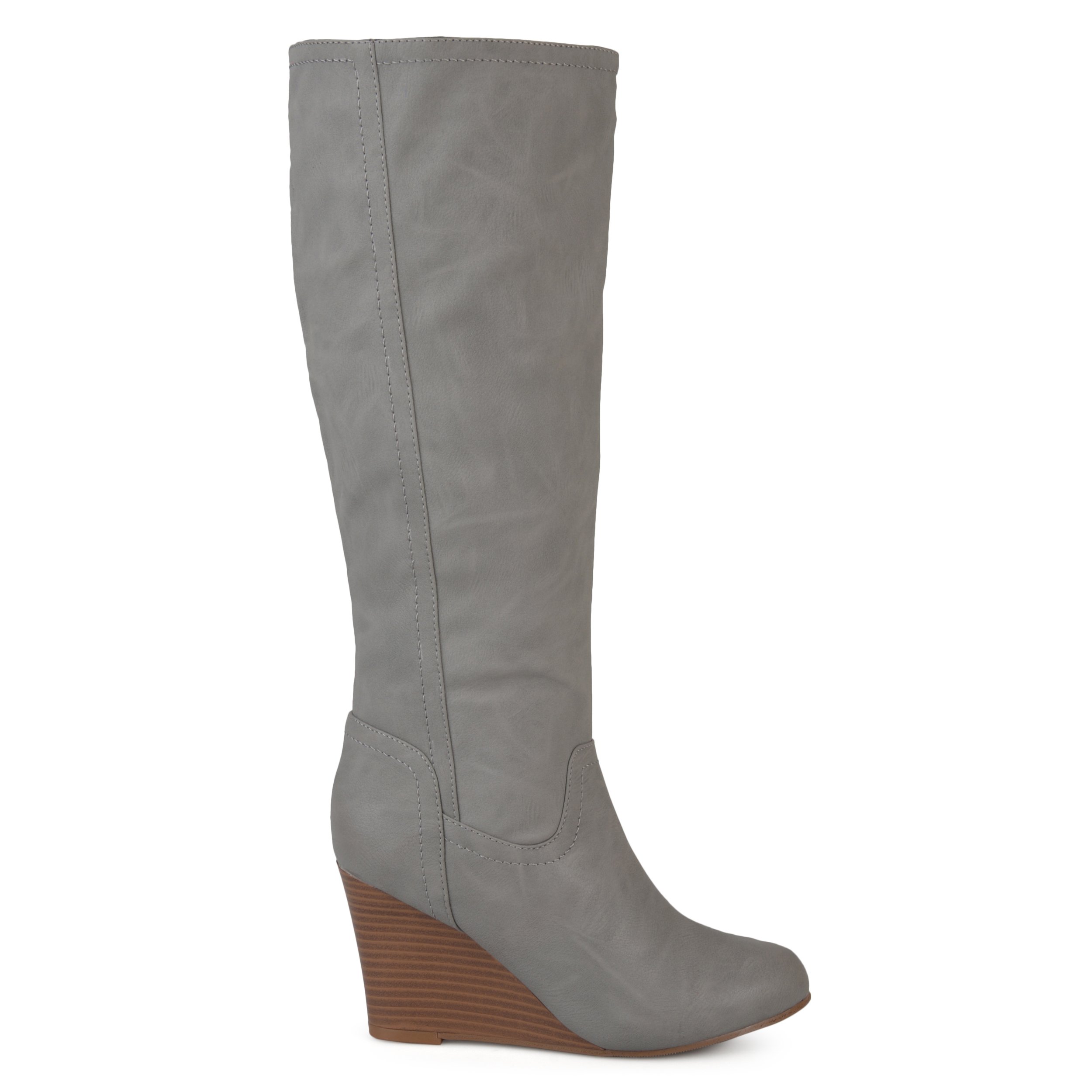 Brinley Co. Women's Faux Leather Mid-Calf Boots - Round Toe, 3" Wedge, Regular & Wide Calf Options - View #9