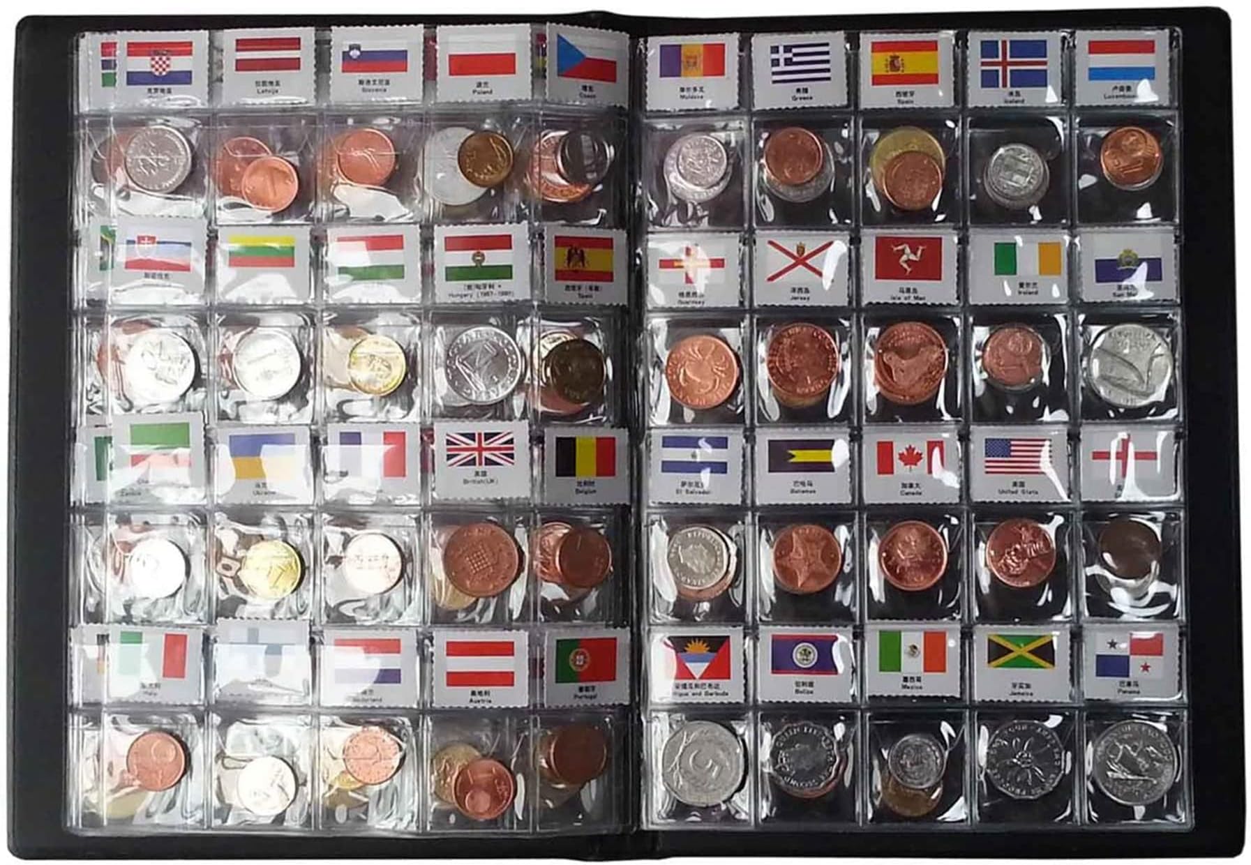 Coin Collection Starter Kit 120 Countries Coins /100% Original Genuine/World Coin with Leather Collecting Album Taged by Country Name and Flags/Coin Holder Collection Storage Classic Gifts