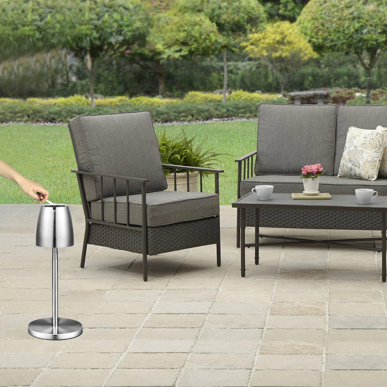 Image secondaire de TOATELU Cendrier Sur pied Réglable,Hauteur Extensible de 34à68 cm, Grand Support de Cendrier en Acier Inoxydable avec Couvercle
