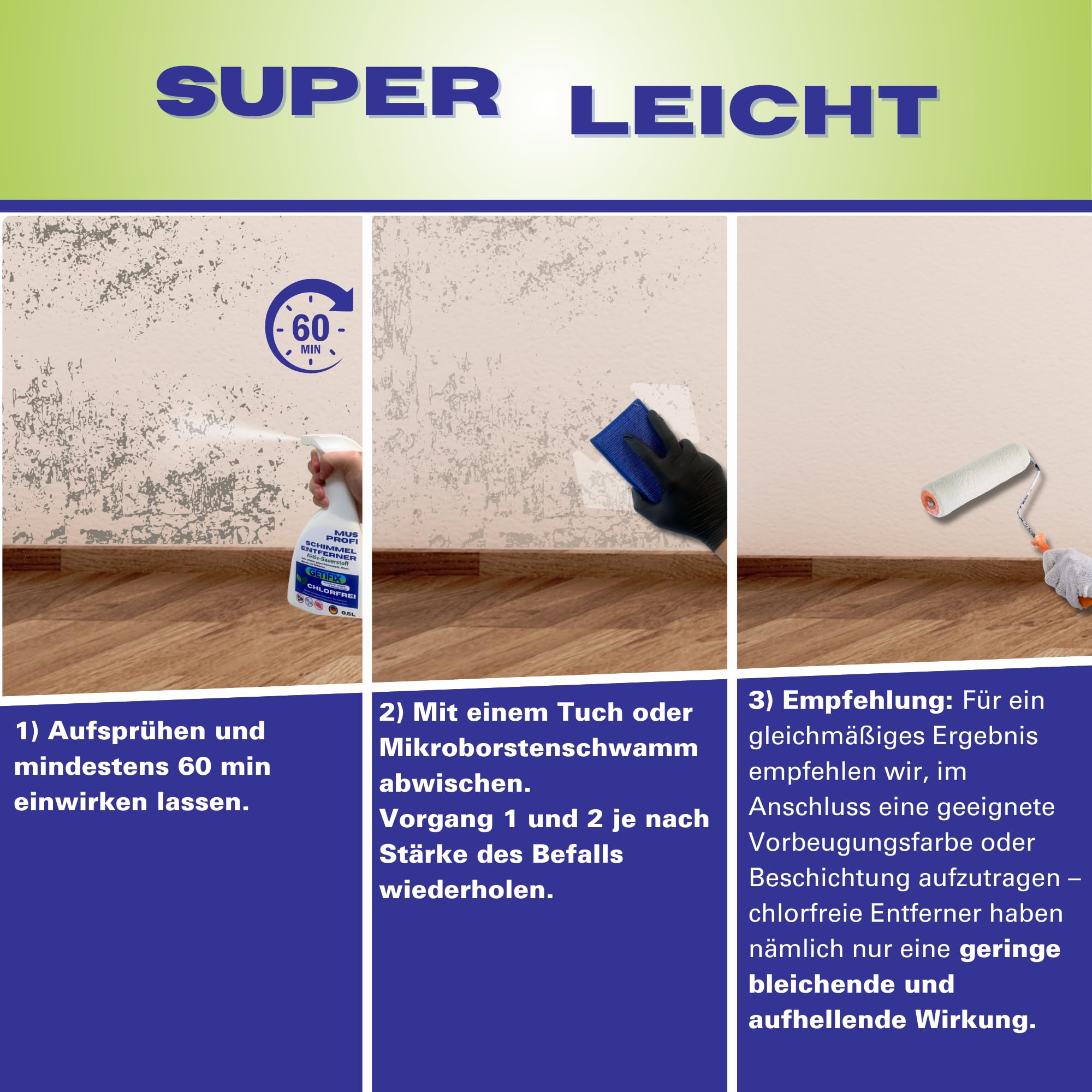 Schimmelentferner MuS PROFI, chlorfrei und auf Basis von Aktivsauerstoff, effektiv für Wand, Tapete, Bad, Fugen, Decke, Beton, Fassaden uvm. (2,5 L Kanister)