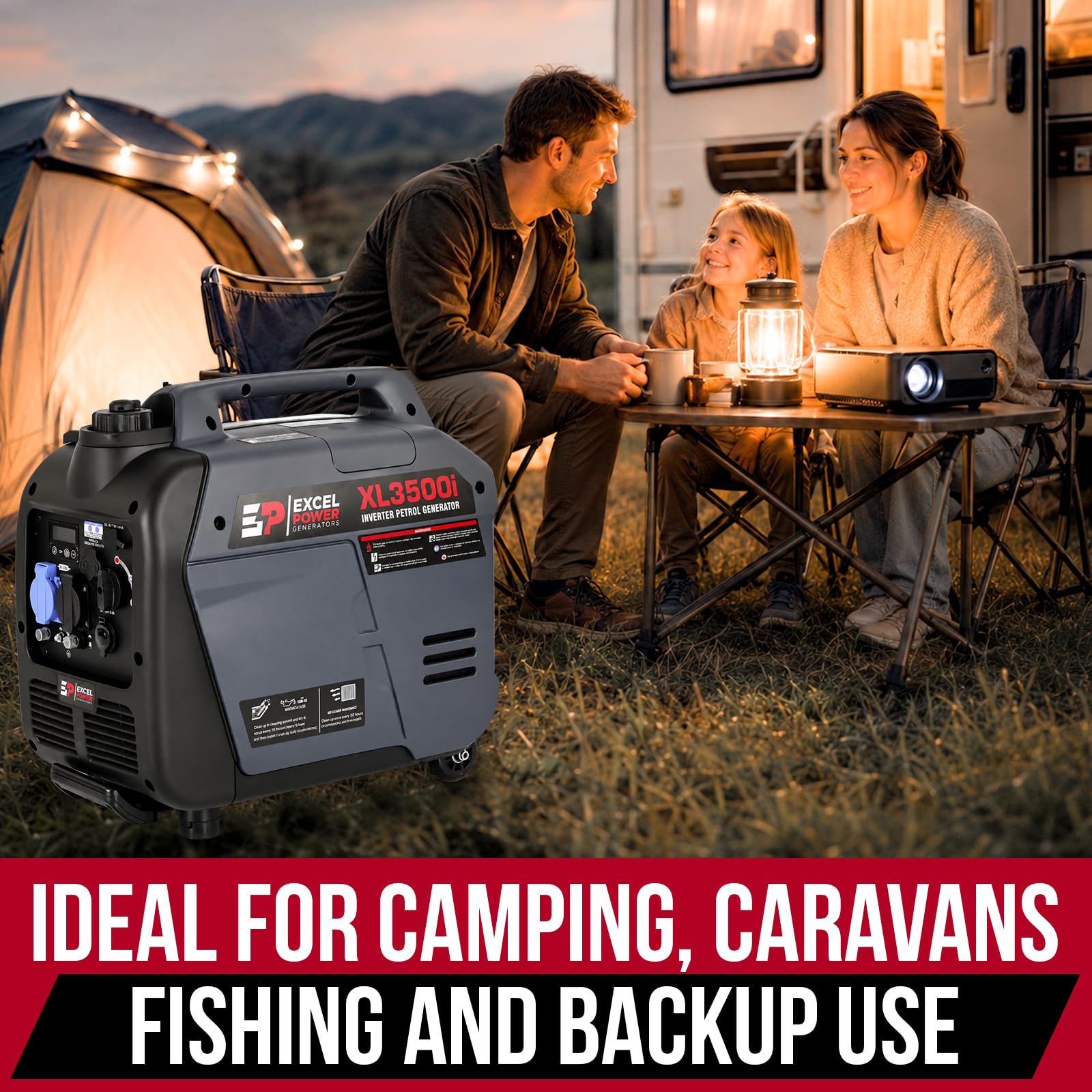 Excel Power - Generador inversor de gasolina de onda sinusoidal real de 3,2 kW, ideal para camping, pesca, autocaravana, aventura al aire libre