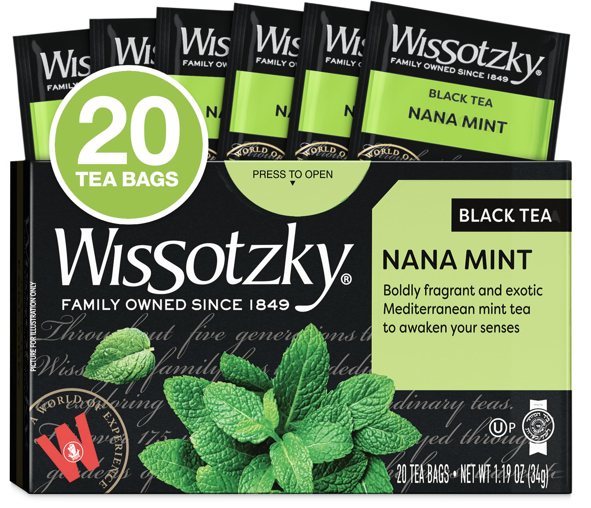 Amazon.com : Wissotzky Nana Mint Black Tea, 20 Tea Bags