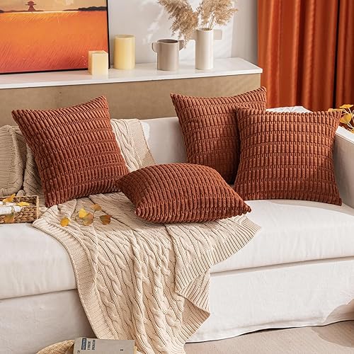 Vista 201 de MIULEE Pack of 2 Orange Corduroy Decorative Pillow Covers 20x20 Inch Soft Boho Striped Throw Pillow Covers Modern Farmhouse Home Decor for Halloween