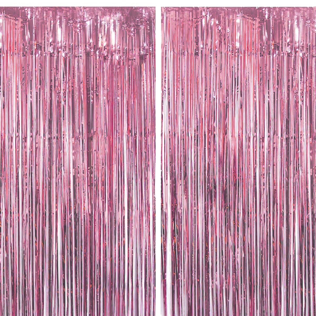 Jonami 2 Tende Metalliche Rosa, Orpelli e Festoni Lamina Frangia per Sfondo Fotografico e Decorazioni Festa Compleanno